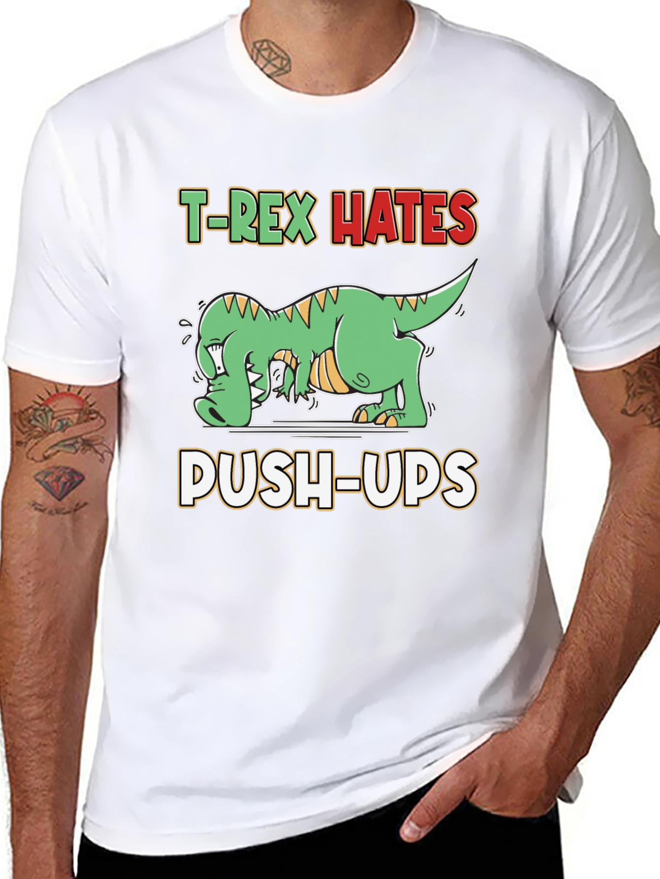 T-Rex Hates Push-Ups Funny Graphic T-Shirt