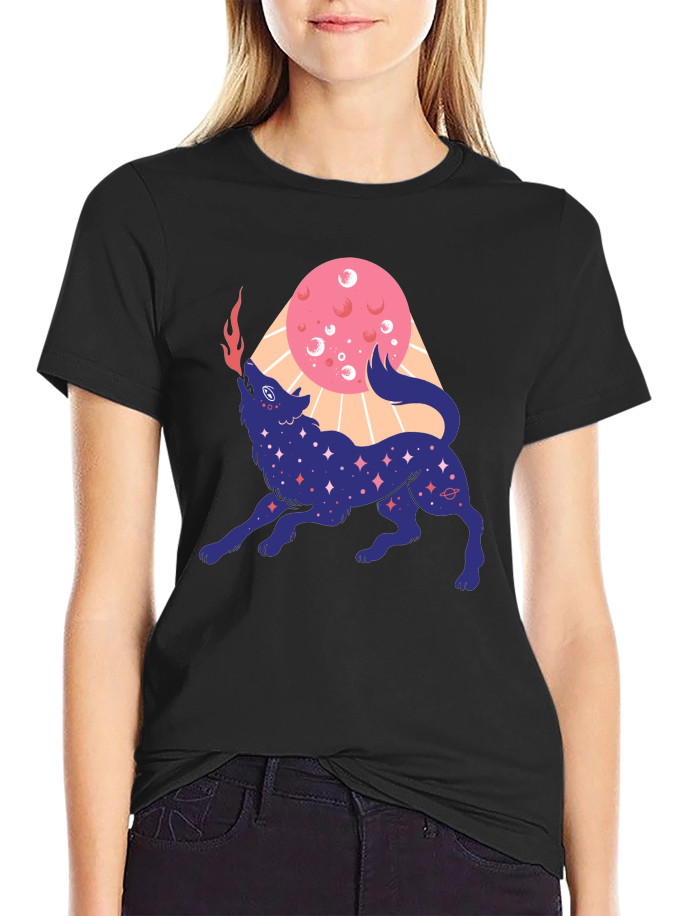 Cosmic Howling Wolf Graphic Tee