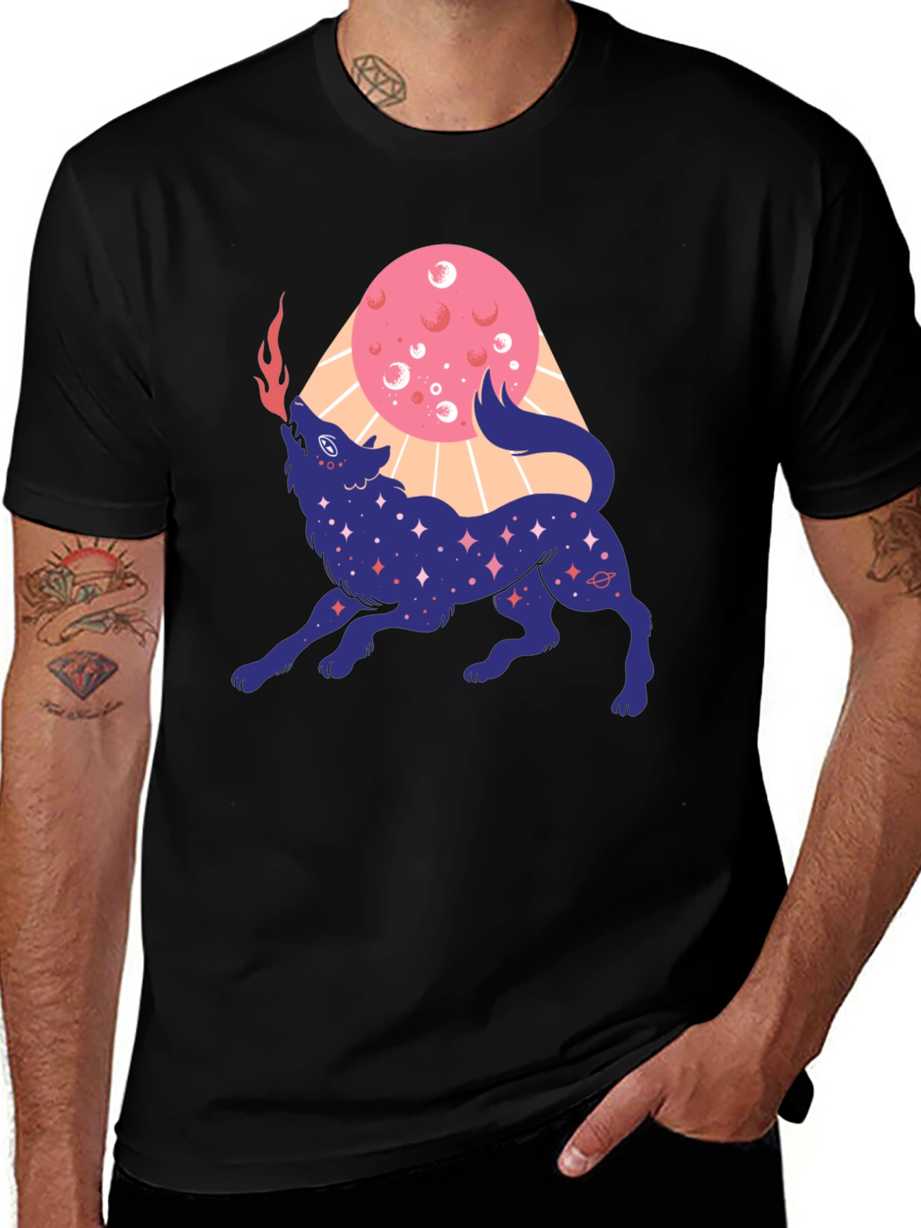Cosmic Howling Wolf Graphic Tee