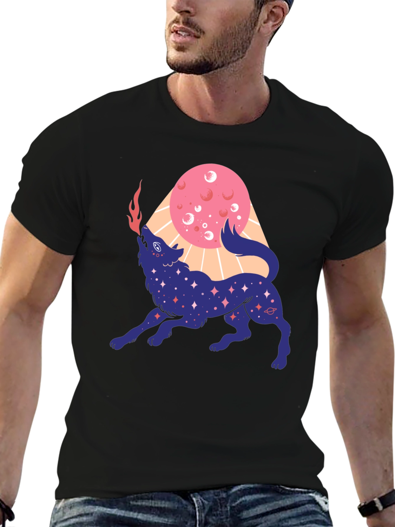Cosmic Howling Wolf Graphic Tee
