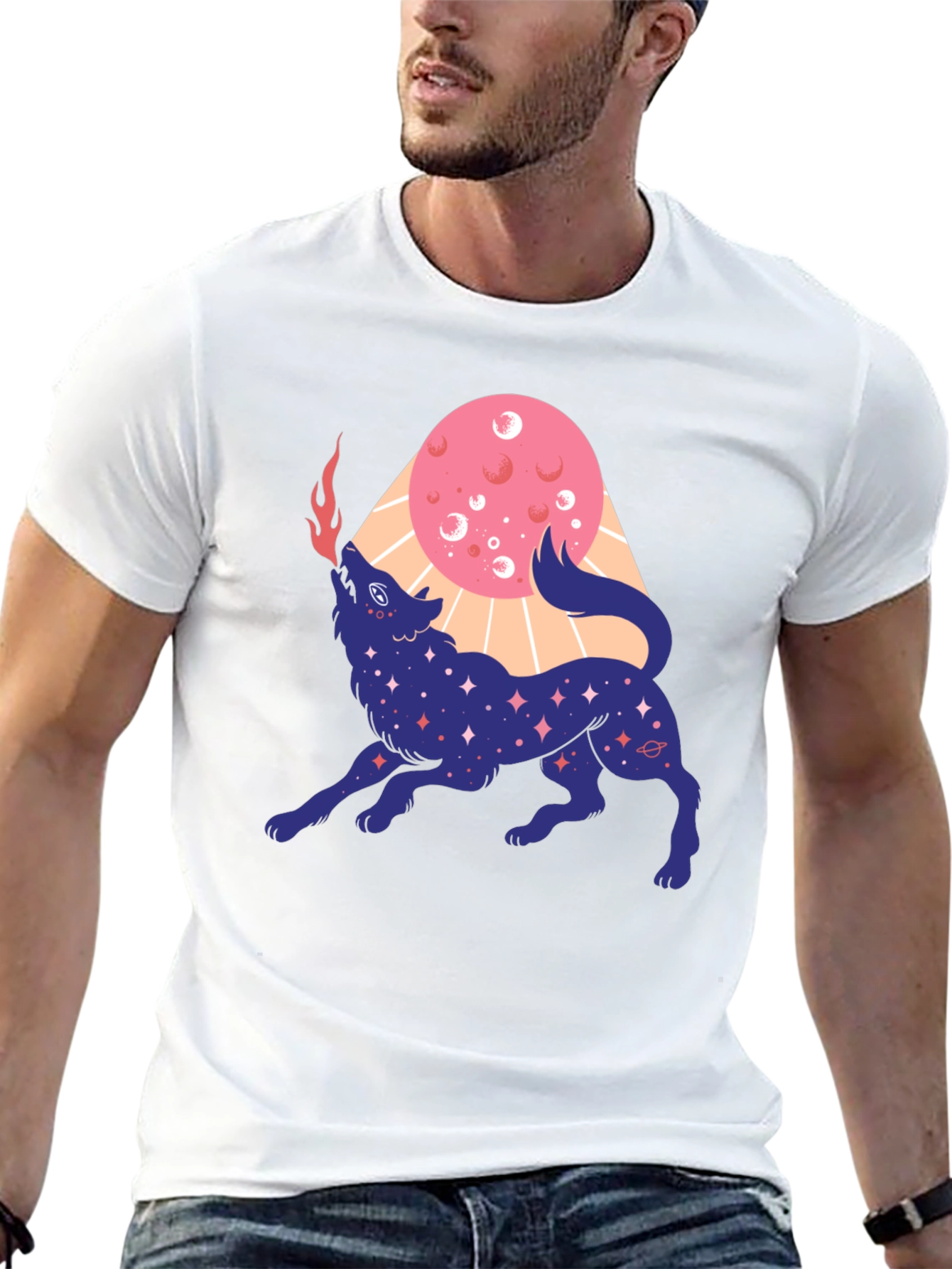 Cosmic Howling Wolf Graphic Tee