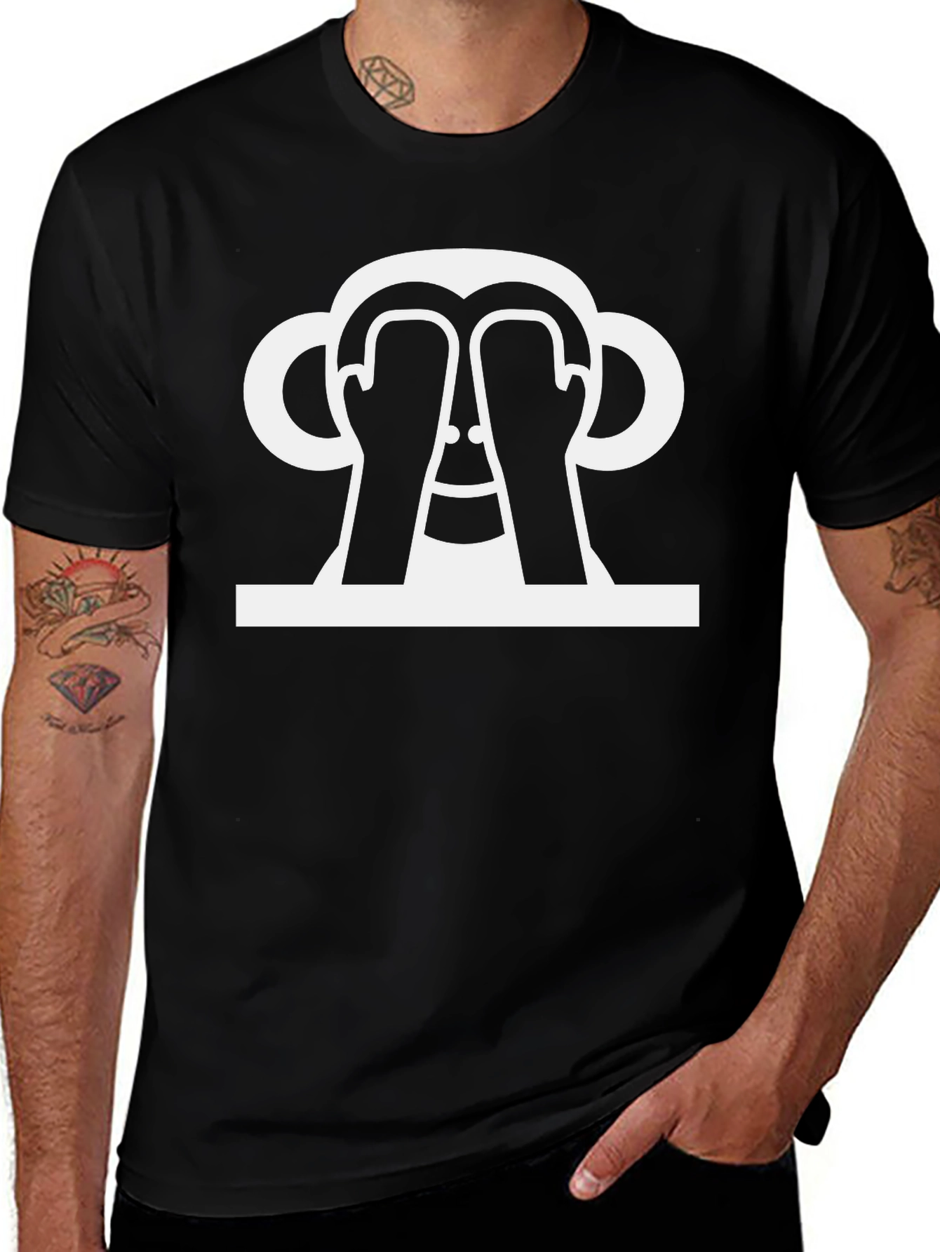 Peek-a-Boo Monkey Graphic Tee - Black Cotton