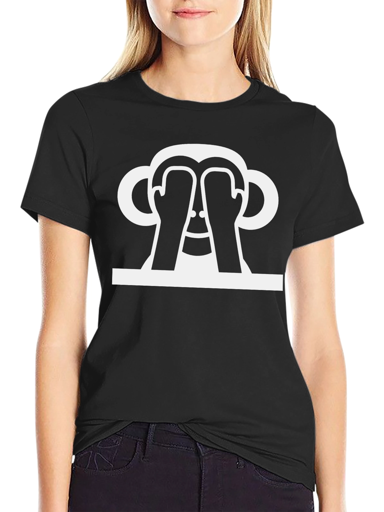 Peek-a-Boo Monkey Graphic Tee - Black Cotton