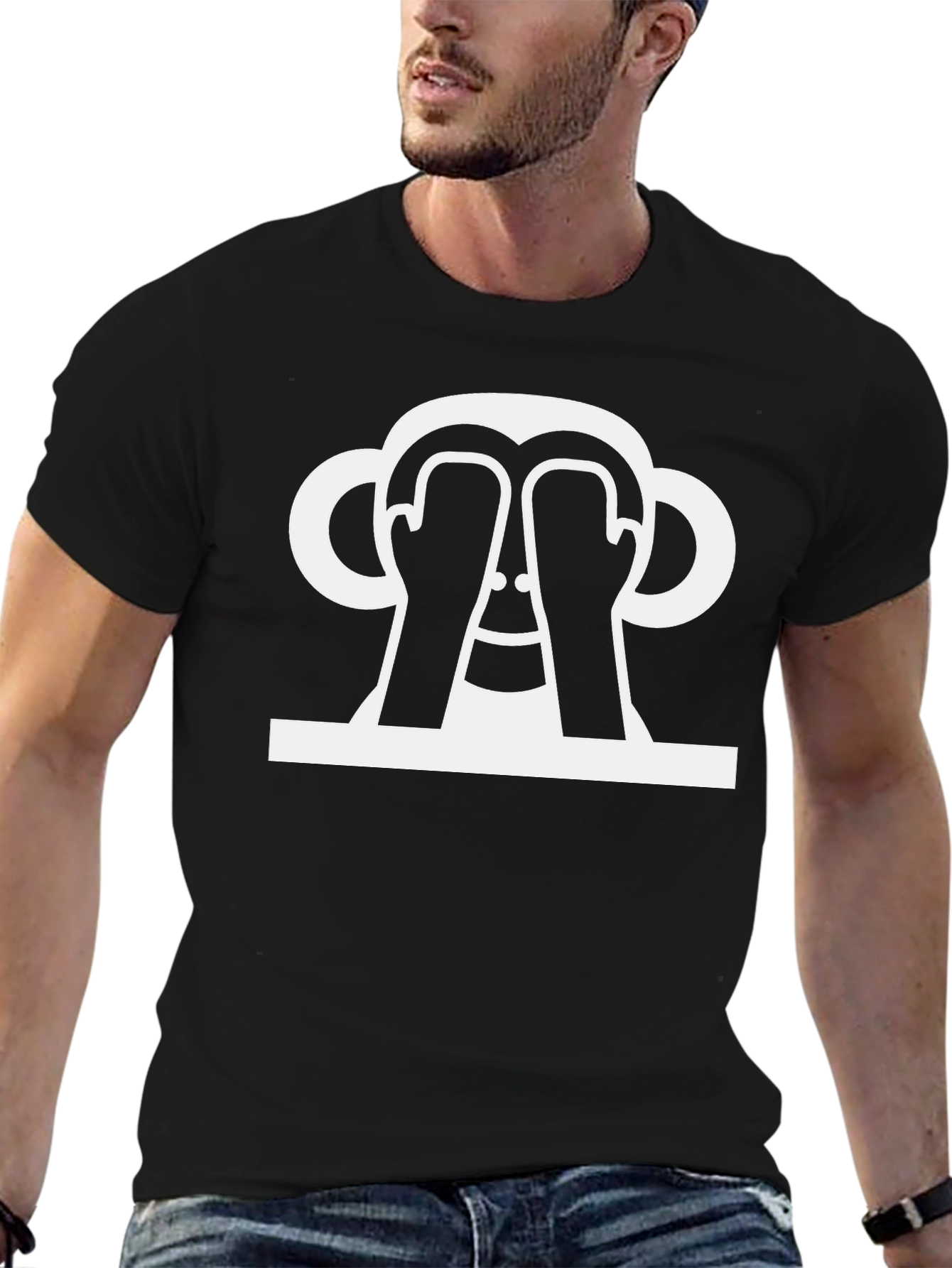 Peek-a-Boo Monkey Graphic Tee - Black Cotton
