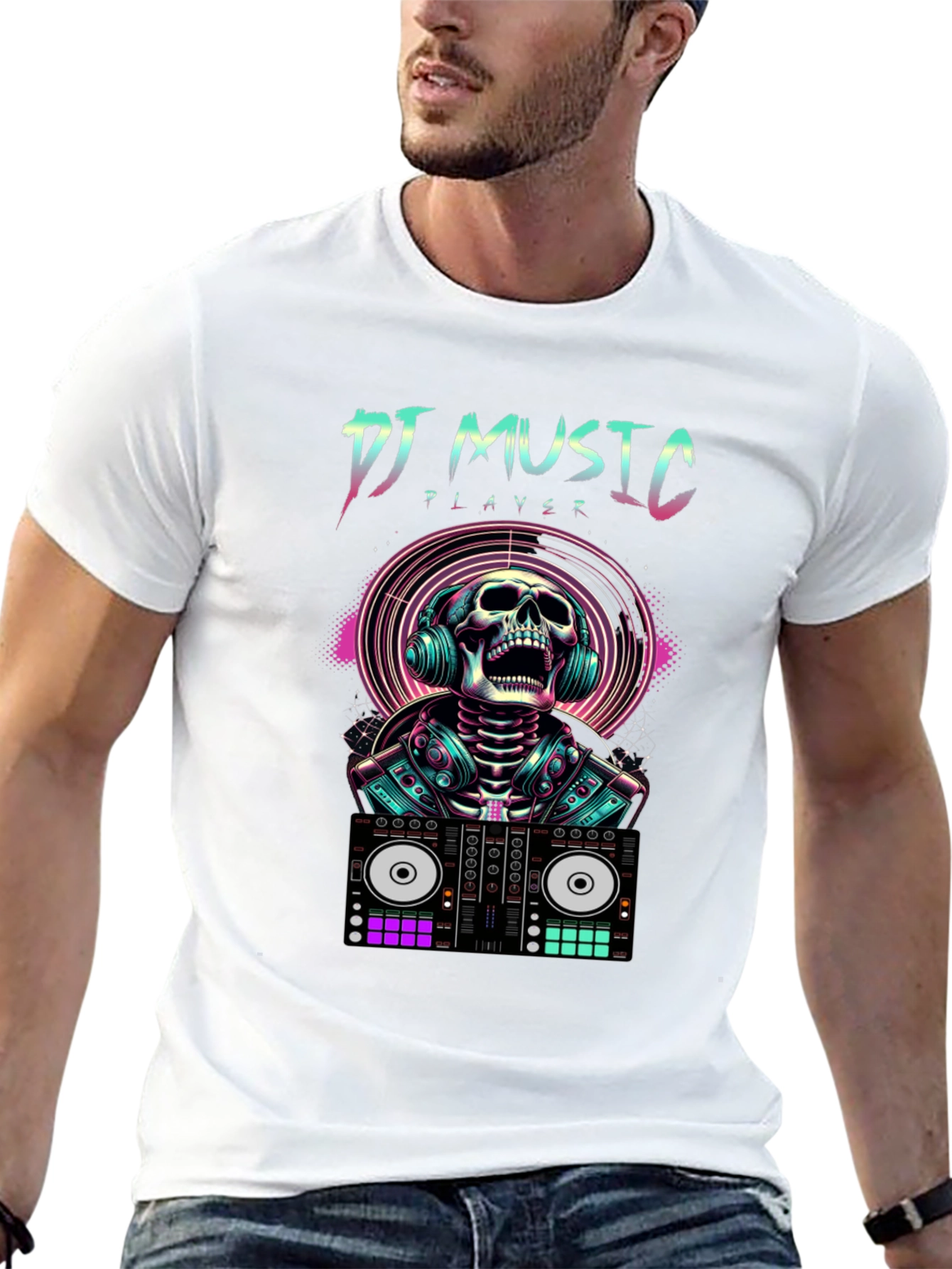 DJ Music Player Skull T-Shirt - Rave Style