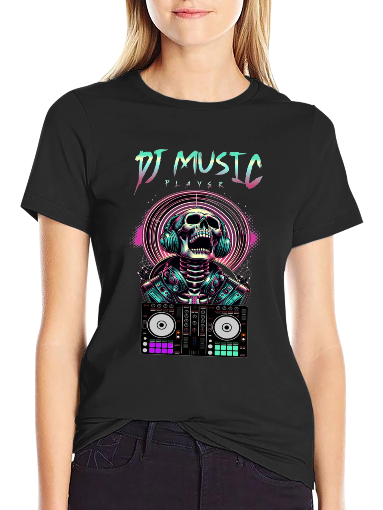 DJ Music Player Skull T-Shirt - Rave Style