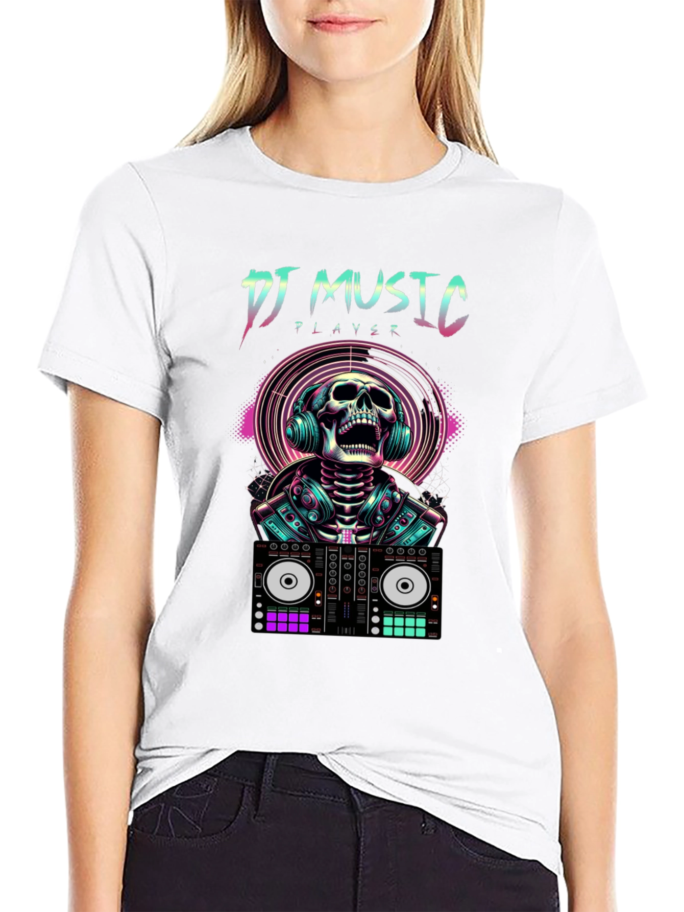 DJ Music Player Skull T-Shirt - Rave Style