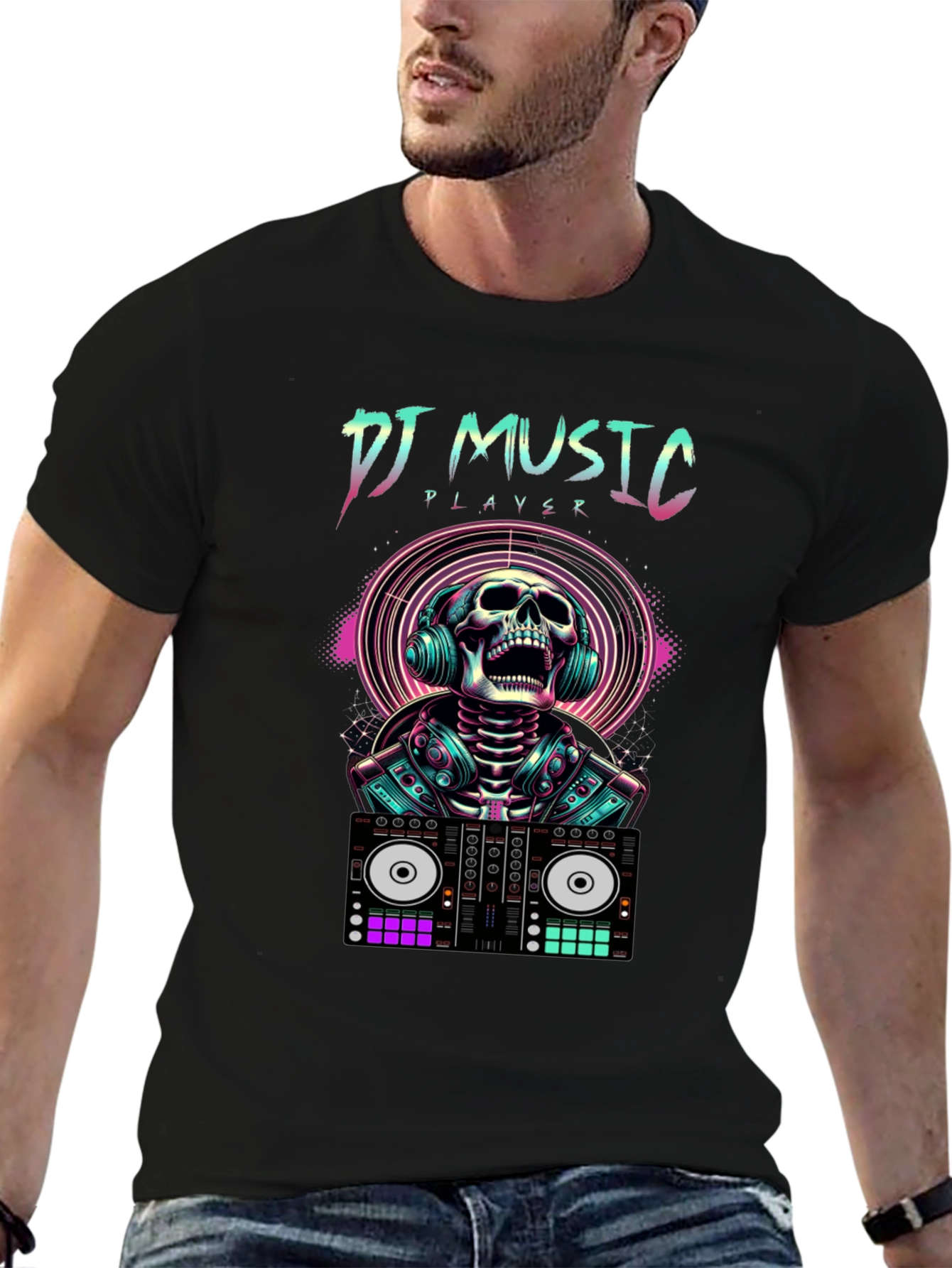 DJ Music Player Skull T-Shirt - Rave Style