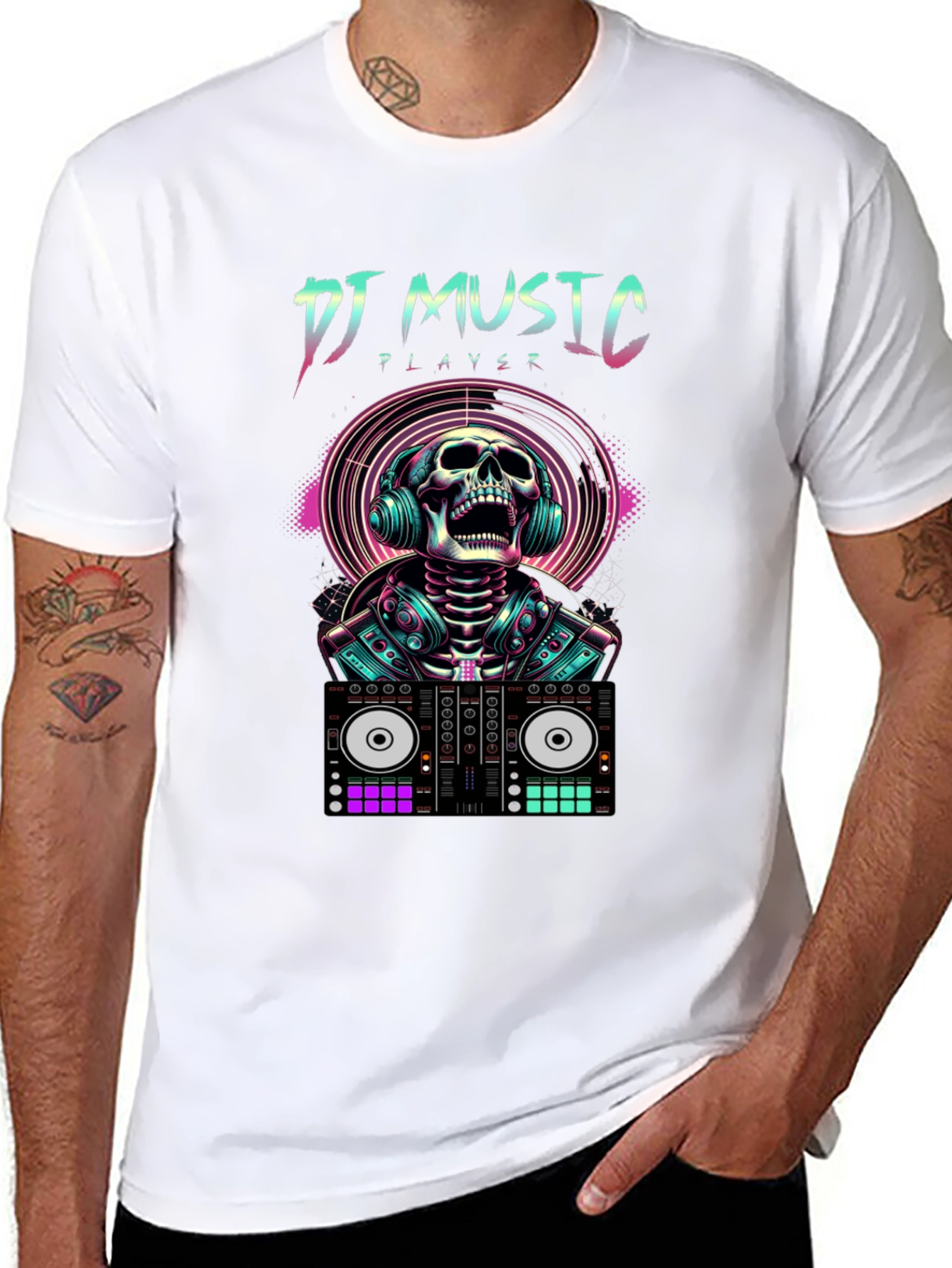 DJ Music Player Skull T-Shirt - Rave Style