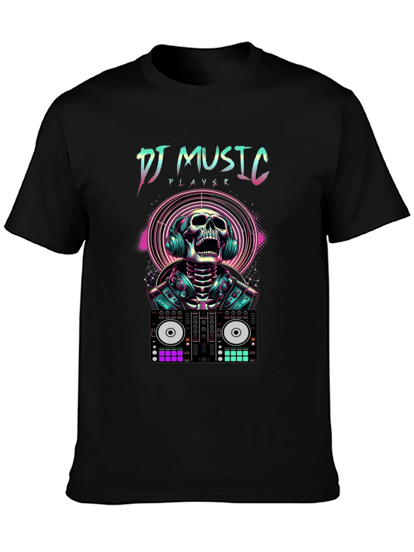 DJ Music Player Skull T-Shirt - Rave Style