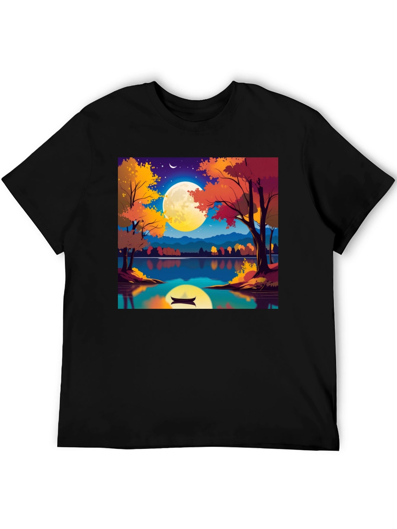 Autumn Lake T-Shirt - Scenic Moonlit Design