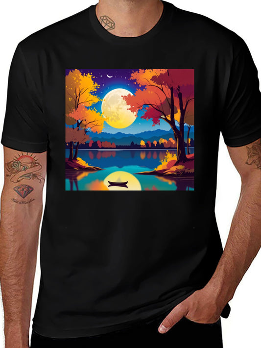 Autumn Lake T-Shirt - Scenic Moonlit Design