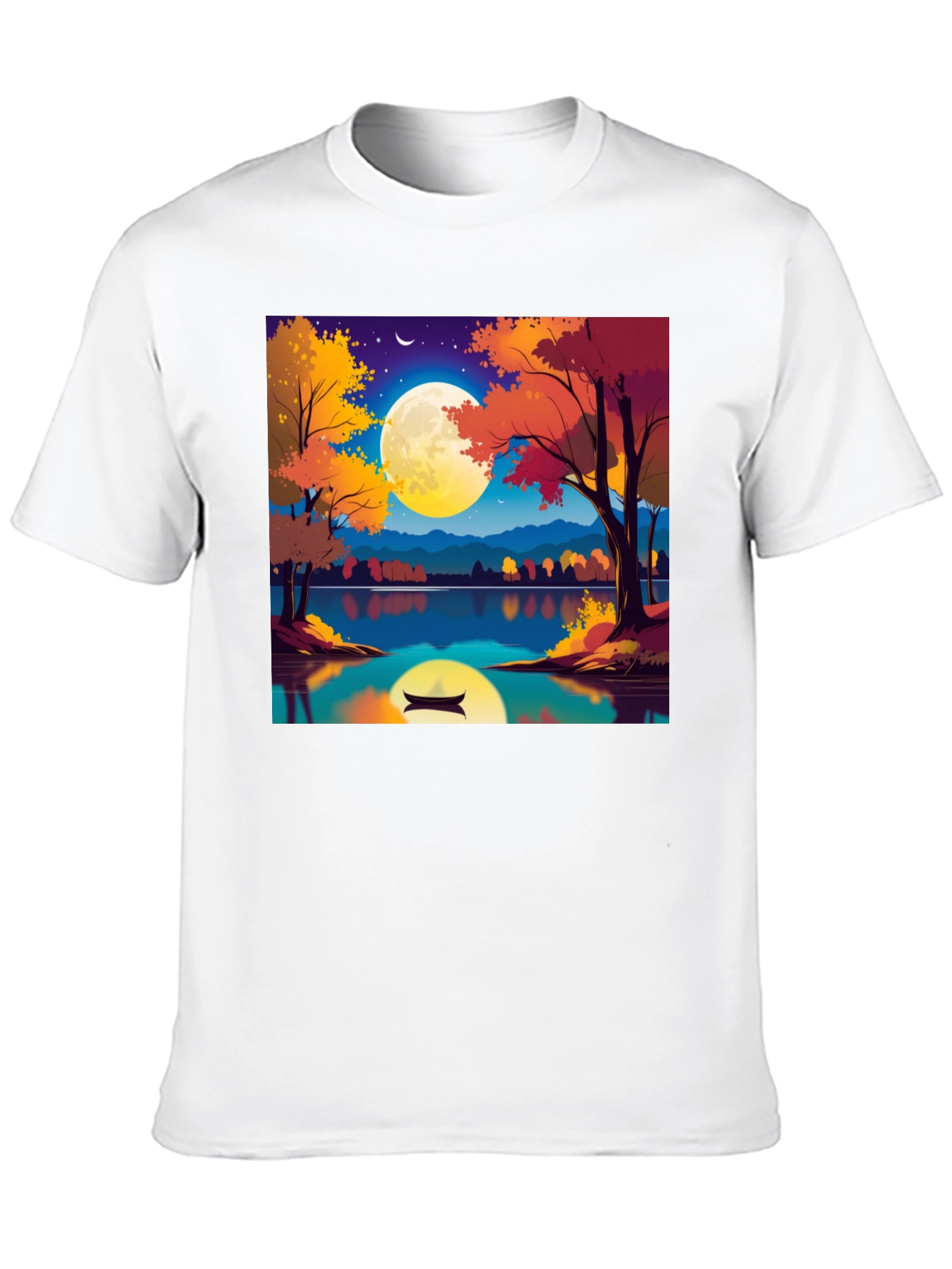 Autumn Lake T-Shirt - Scenic Moonlit Design