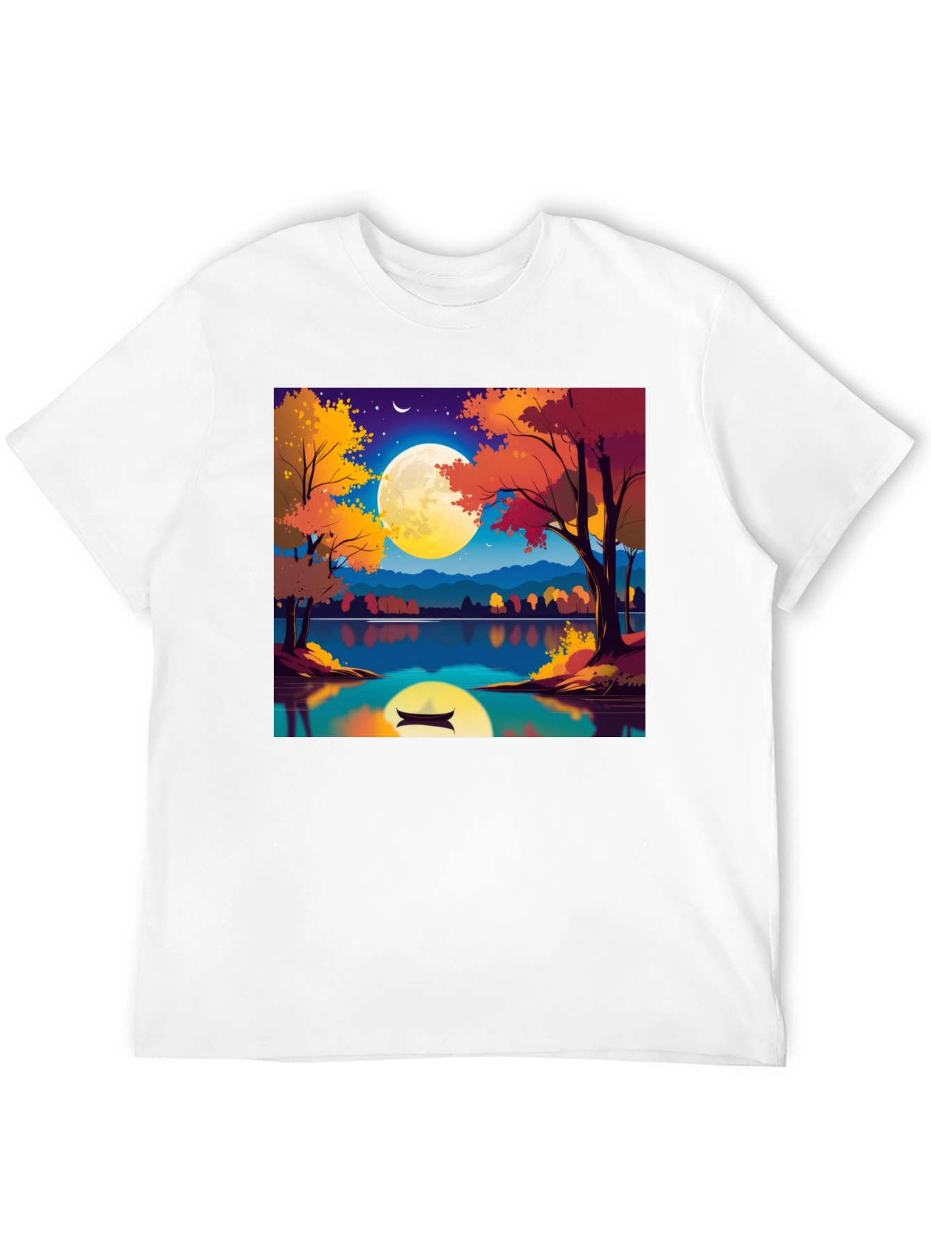 Autumn Lake T-Shirt - Scenic Moonlit Design