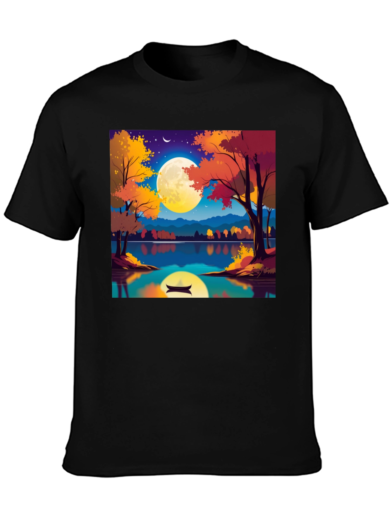 Autumn Lake T-Shirt - Scenic Moonlit Design