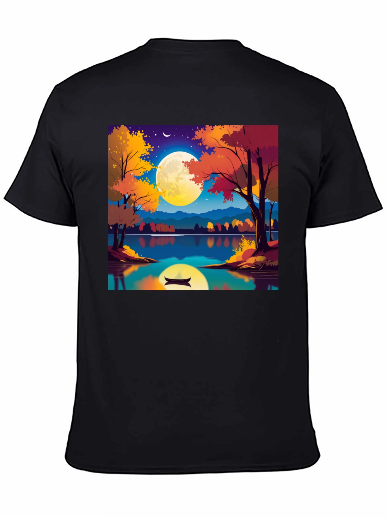 Autumn Lake T-Shirt - Scenic Moonlit Design