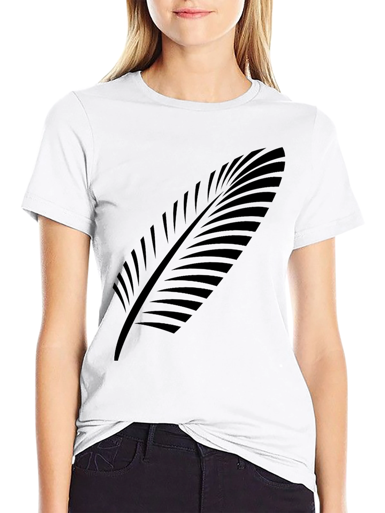 Stylish Black Tee with Leaf Design