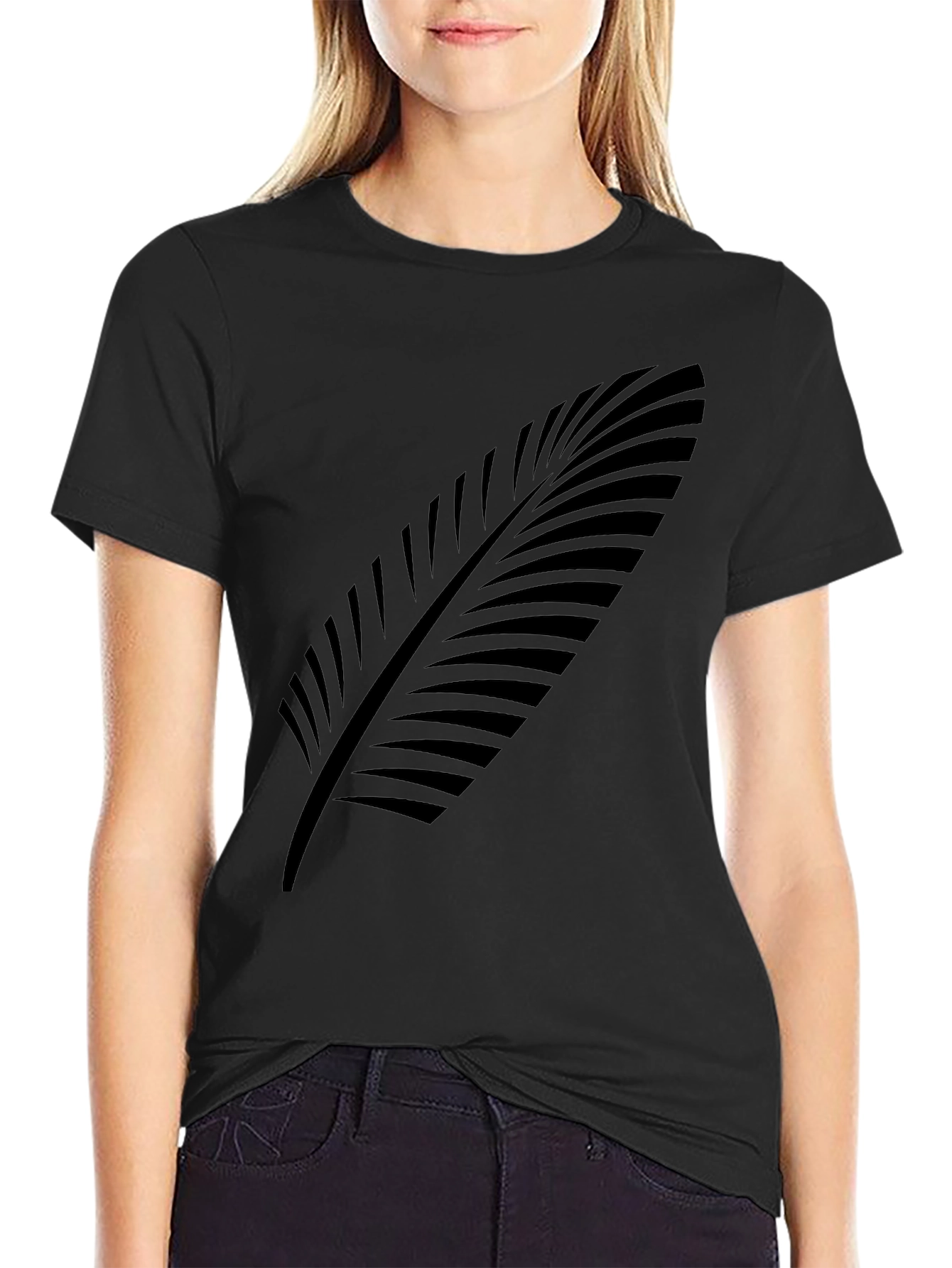 Stylish Black Tee with Leaf Design