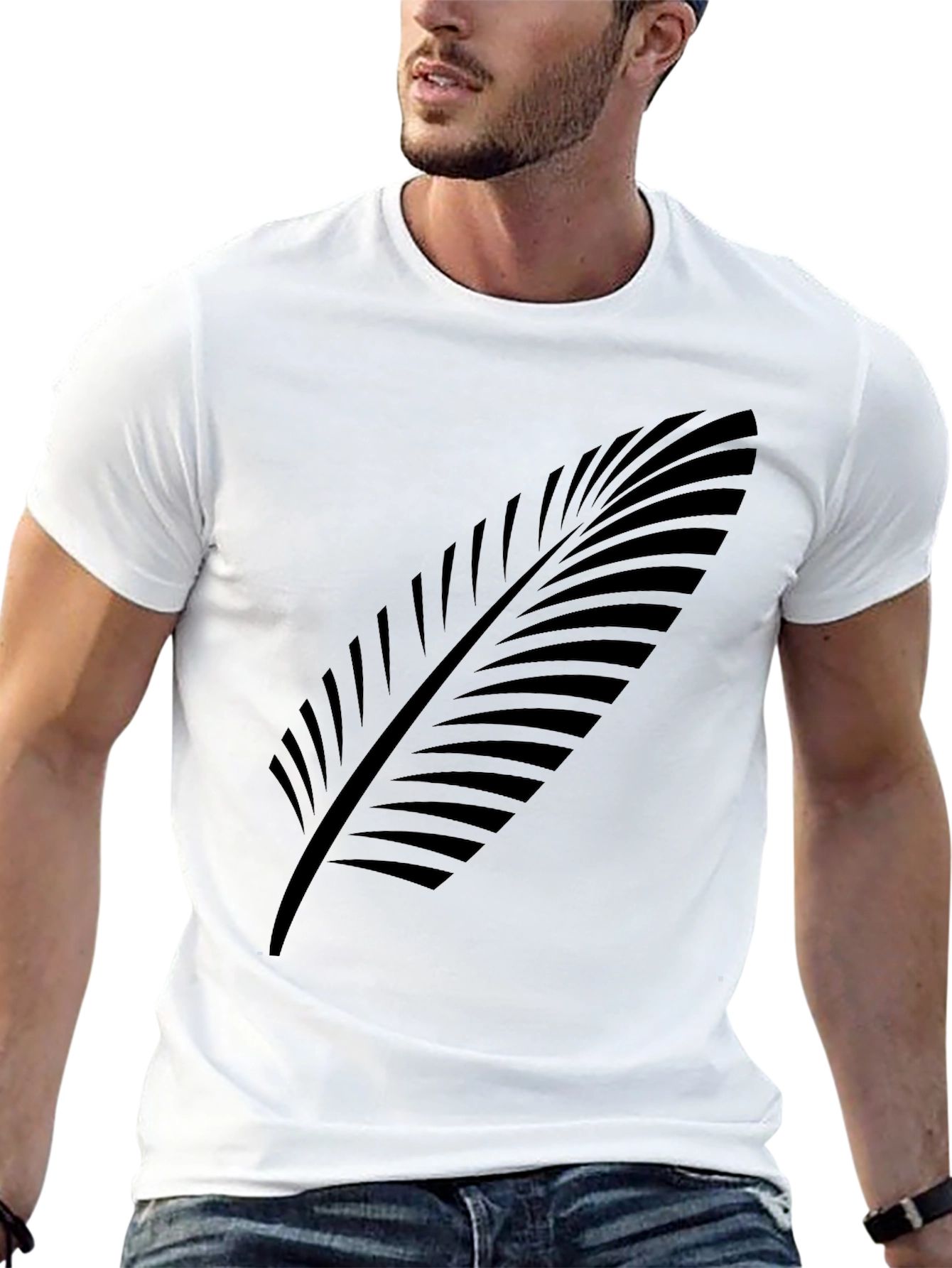 Stylish Black Tee with Leaf Design