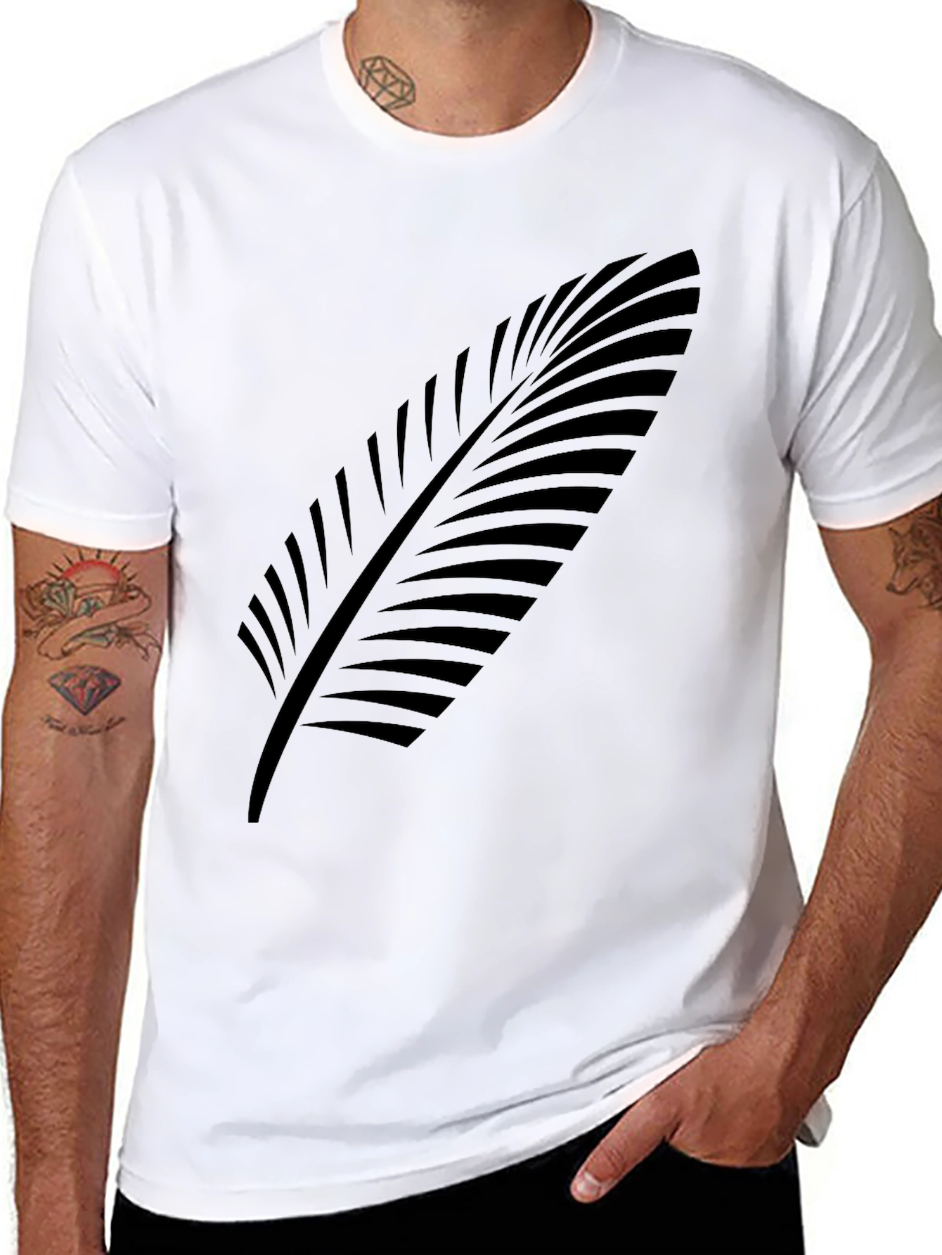 Stylish Black Tee with Leaf Design