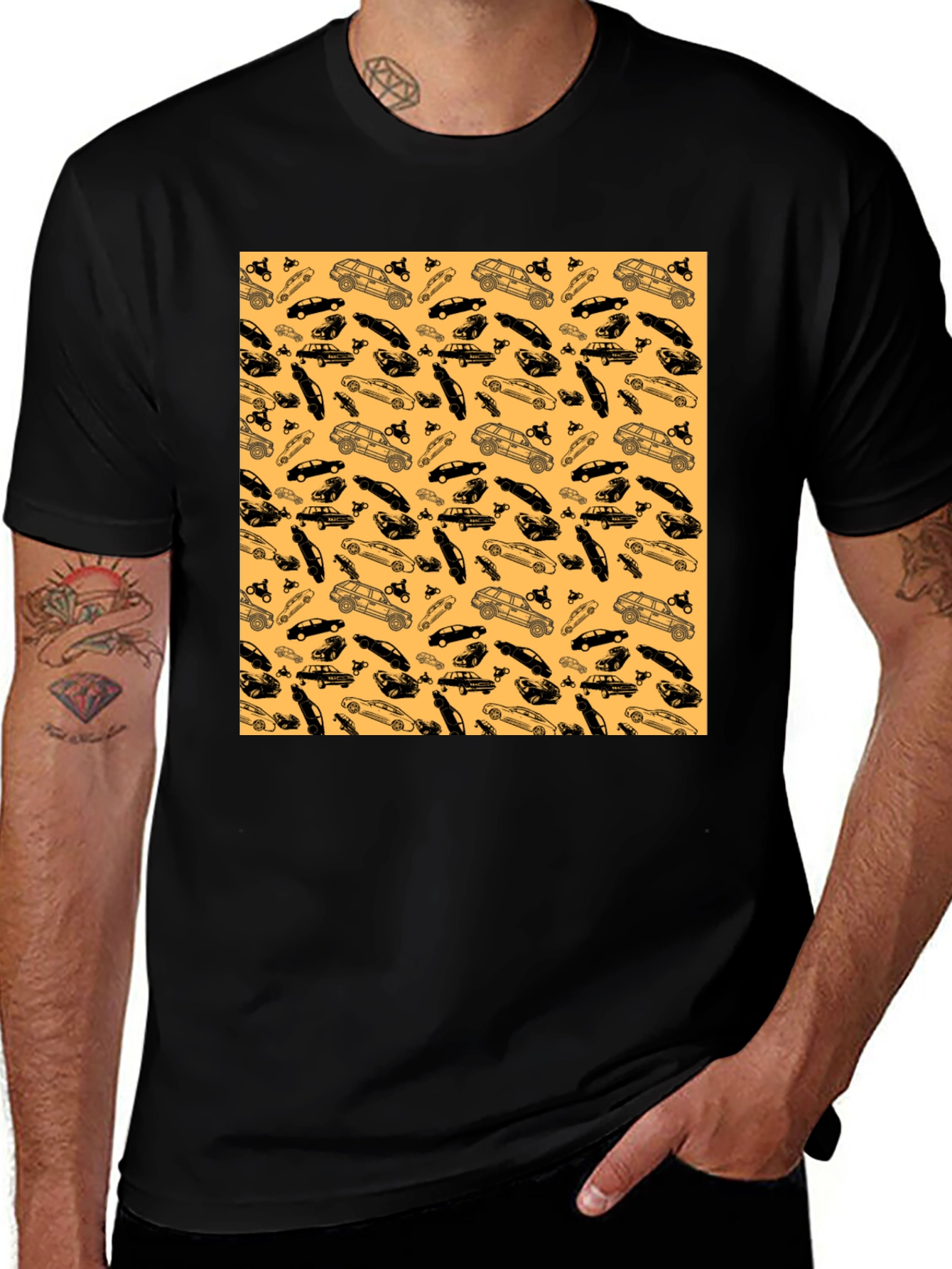 Car Pattern T-Shirt - Unique Auto Enthusiast Design