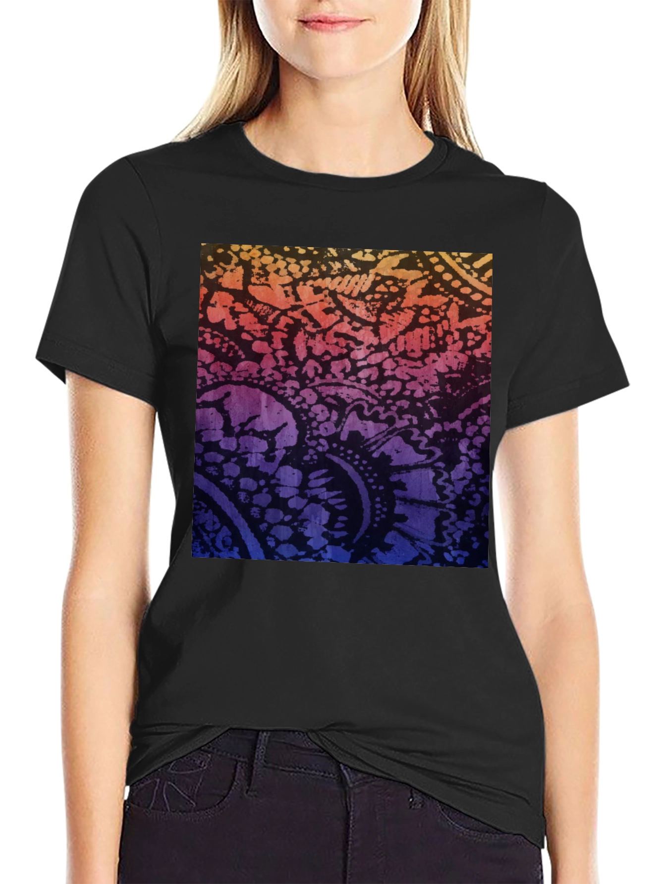 Gradient Paisley Print Black T-Shirt