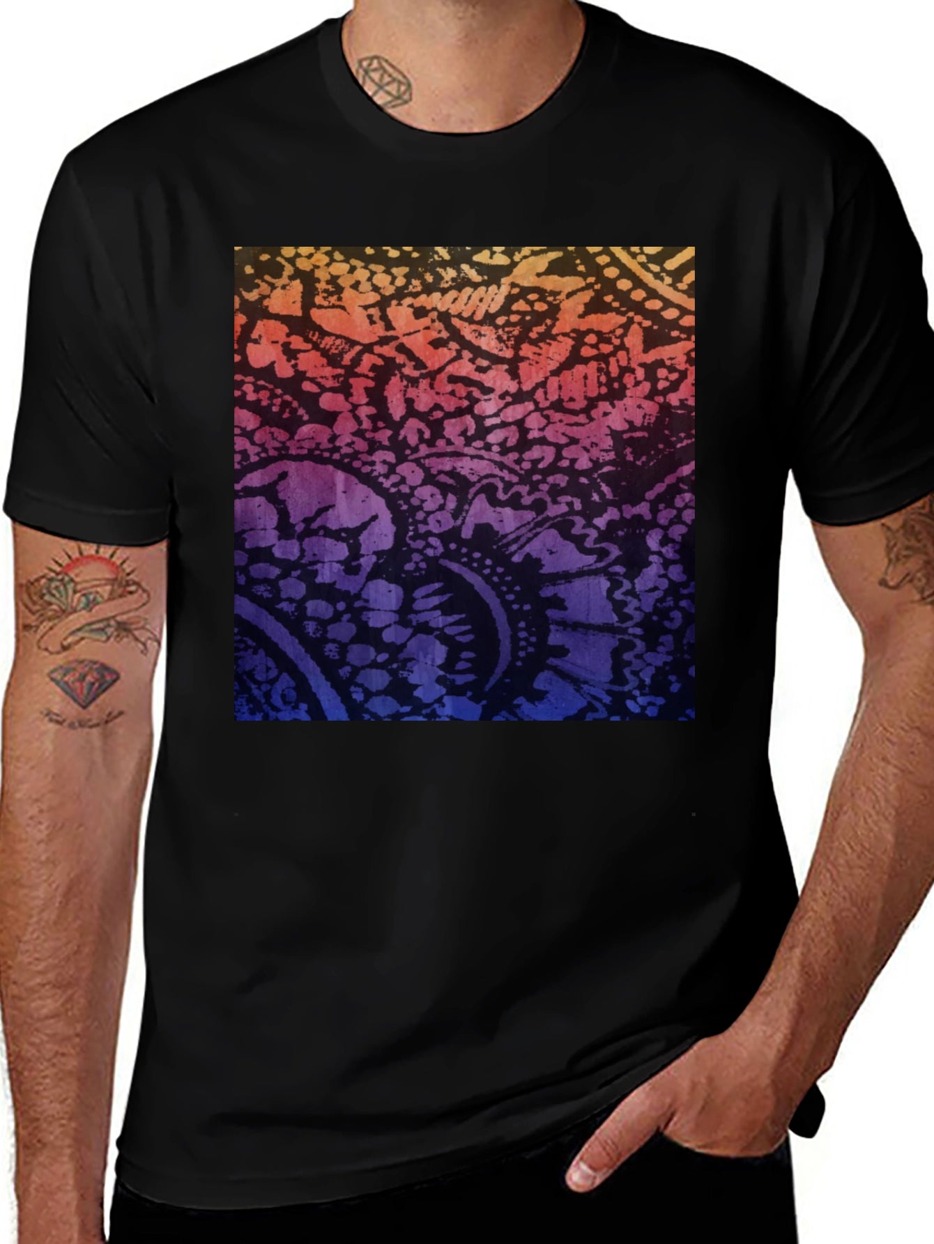 Gradient Paisley Print Black T-Shirt