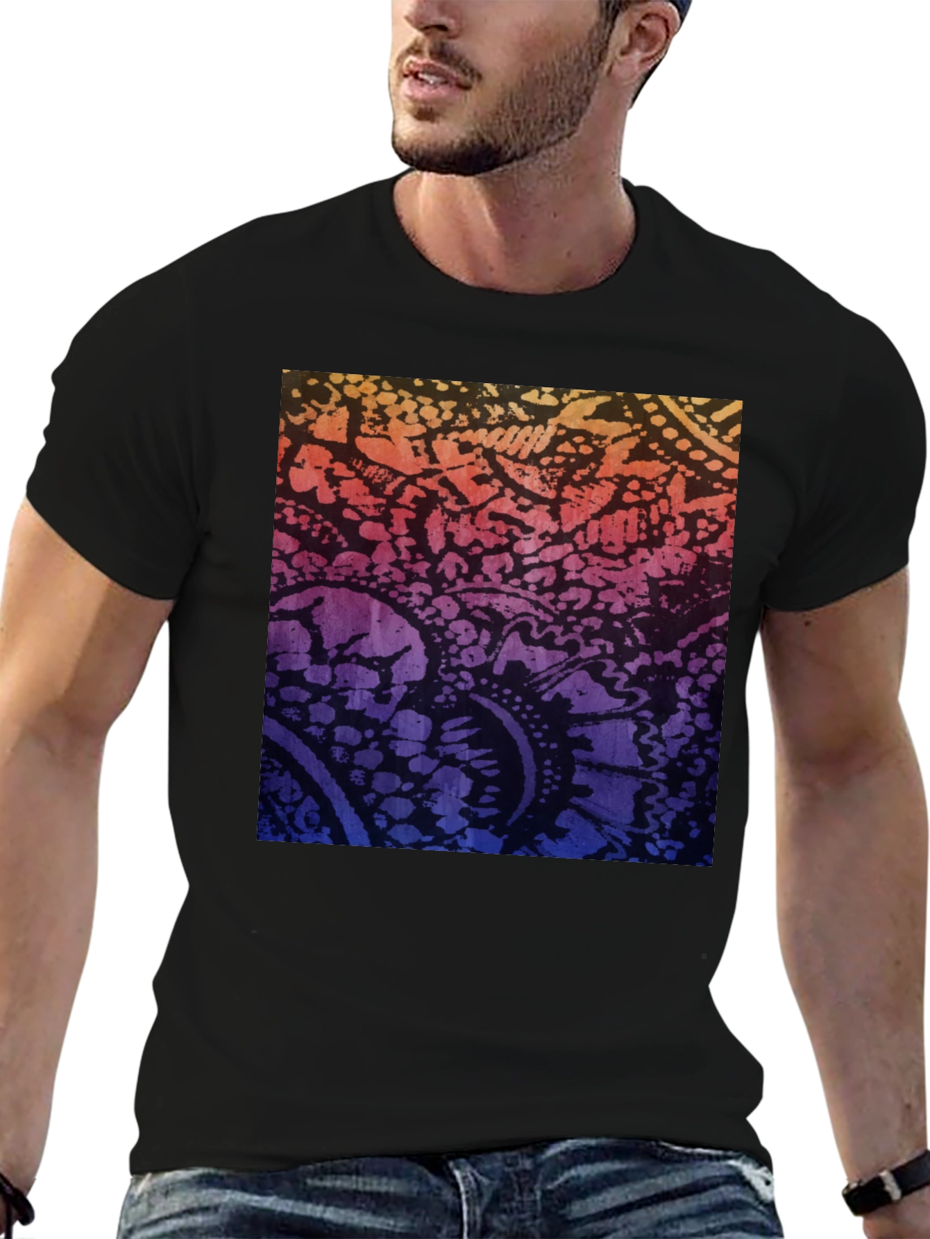 Gradient Paisley Print Black T-Shirt
