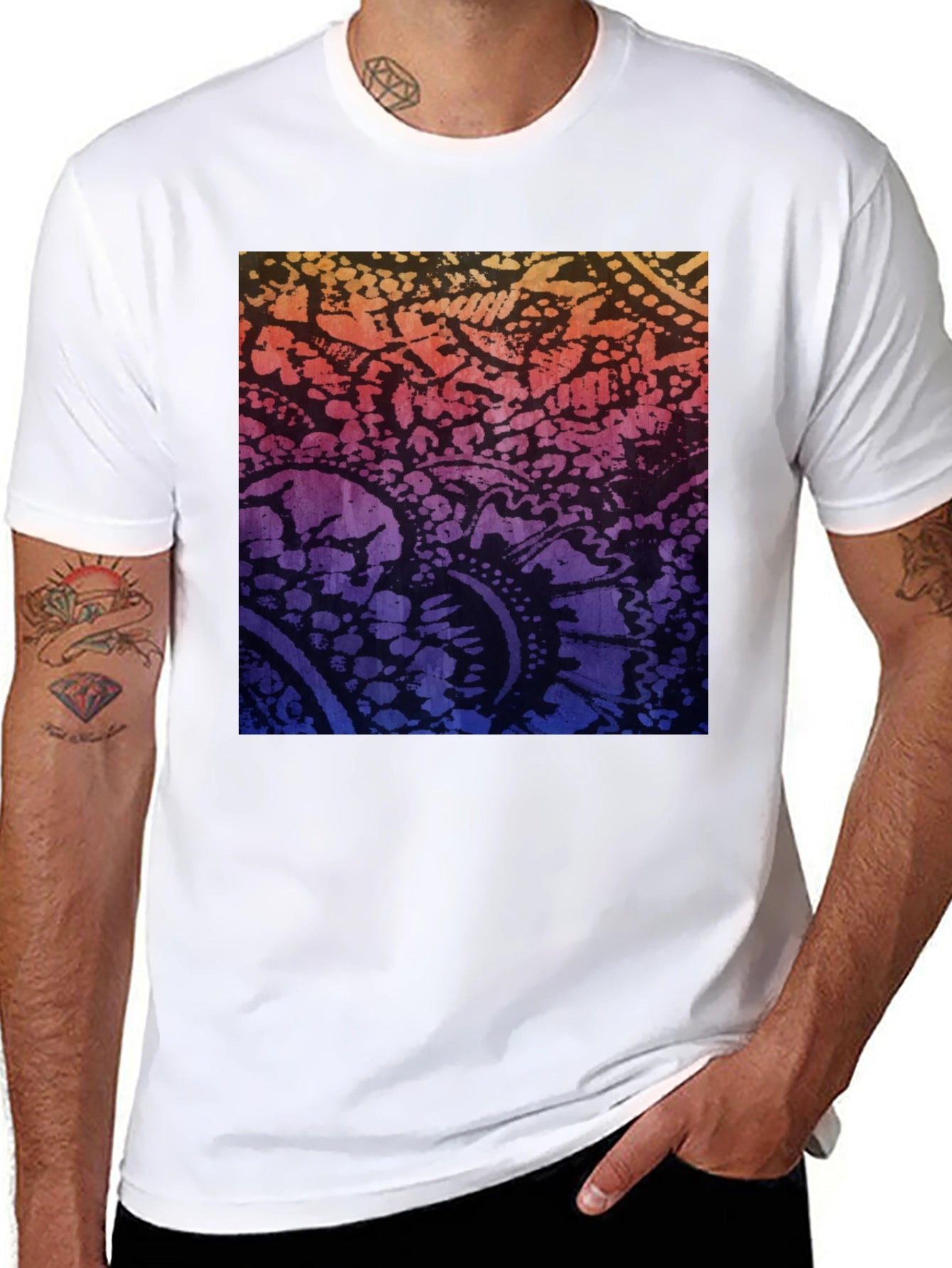 Gradient Paisley Print Black T-Shirt