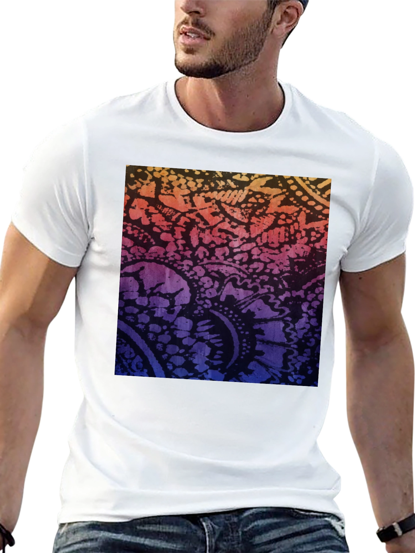Gradient Paisley Print Black T-Shirt