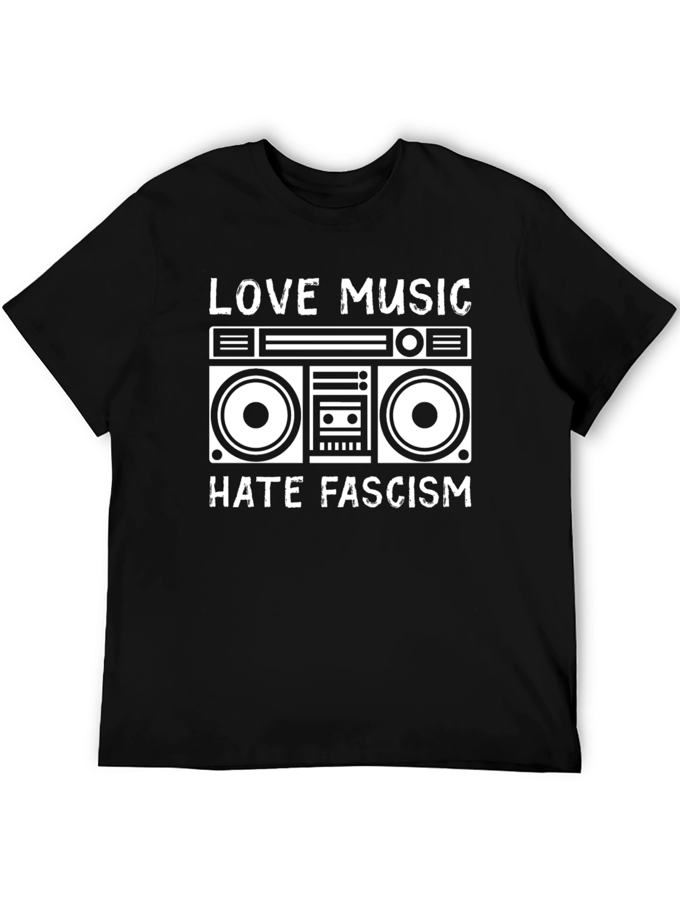 Love Music Hate Fascism Boombox Graphic Tee