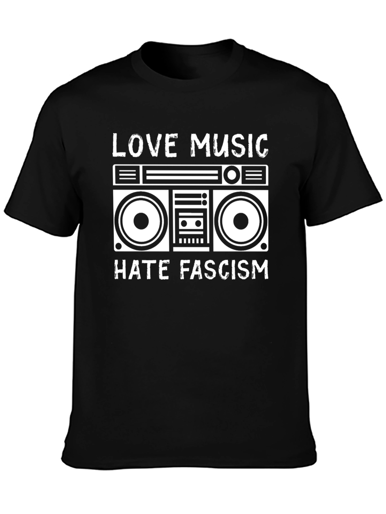 Love Music Hate Fascism Boombox Graphic Tee