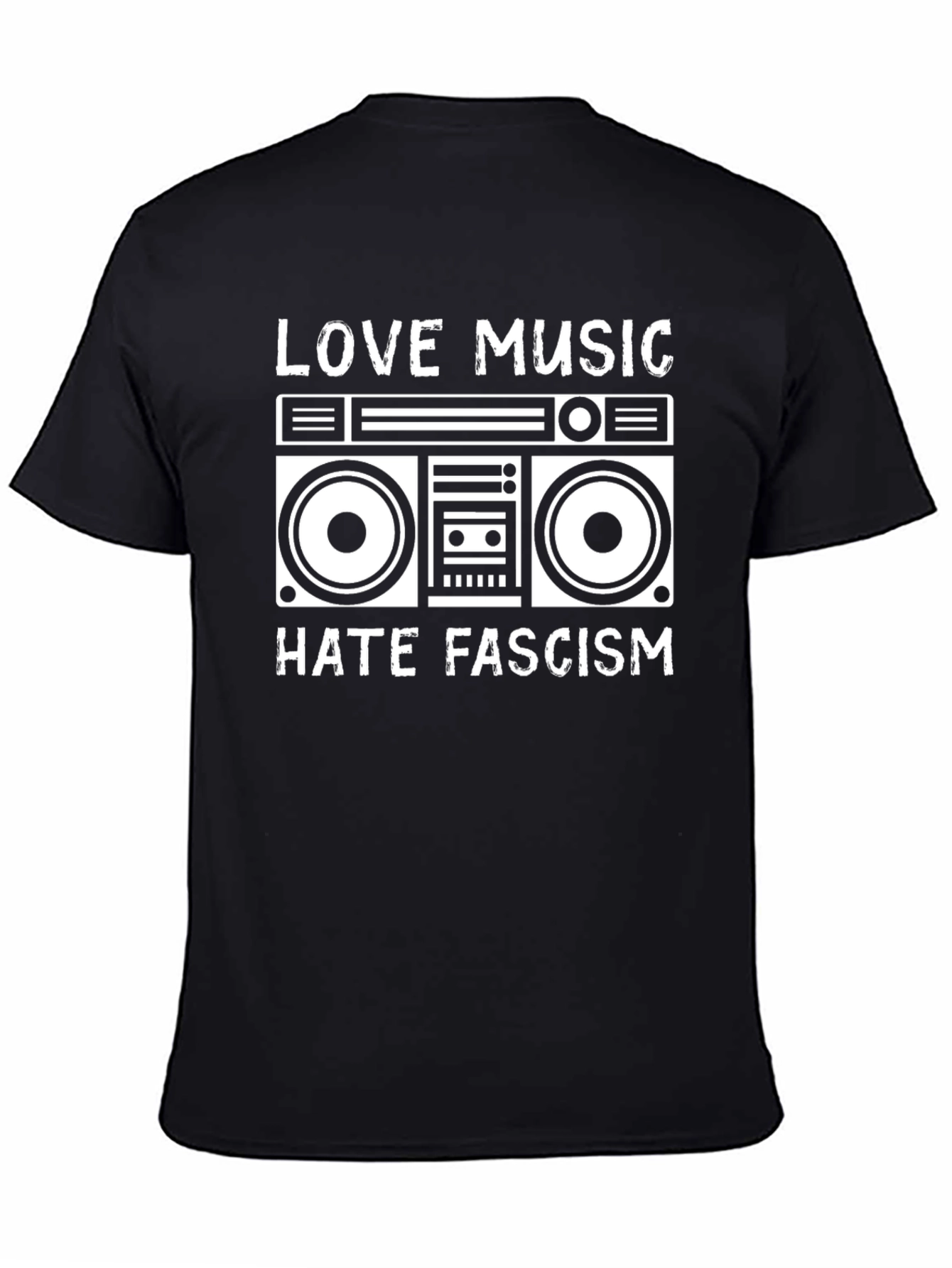 Love Music Hate Fascism Boombox Graphic Tee