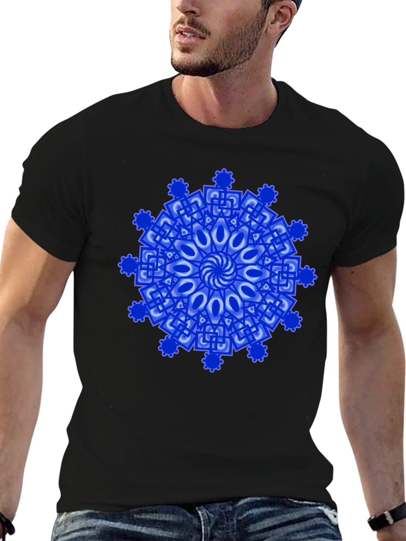 Blue Mandala Graphic T-Shirt - Artistic Design