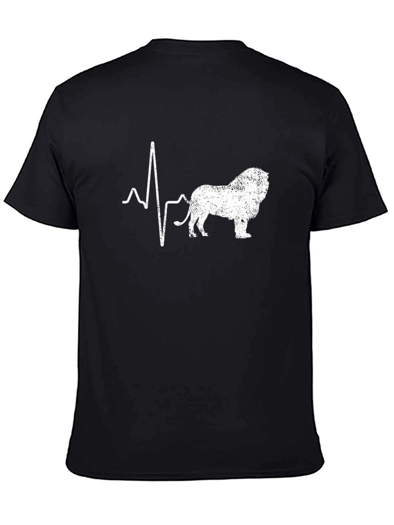 Lion Heartbeat Graphic Tee - Black Cotton Casual T-Shirt
