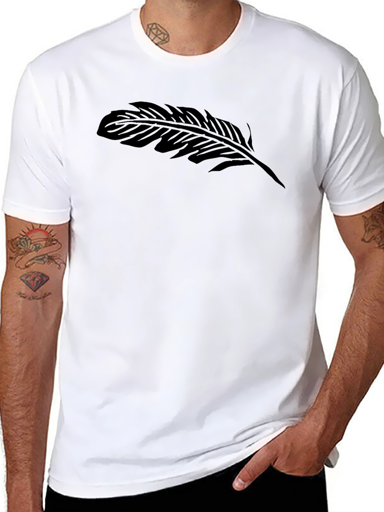 Black Feather Graphic Tee - Stylish Casual Wear