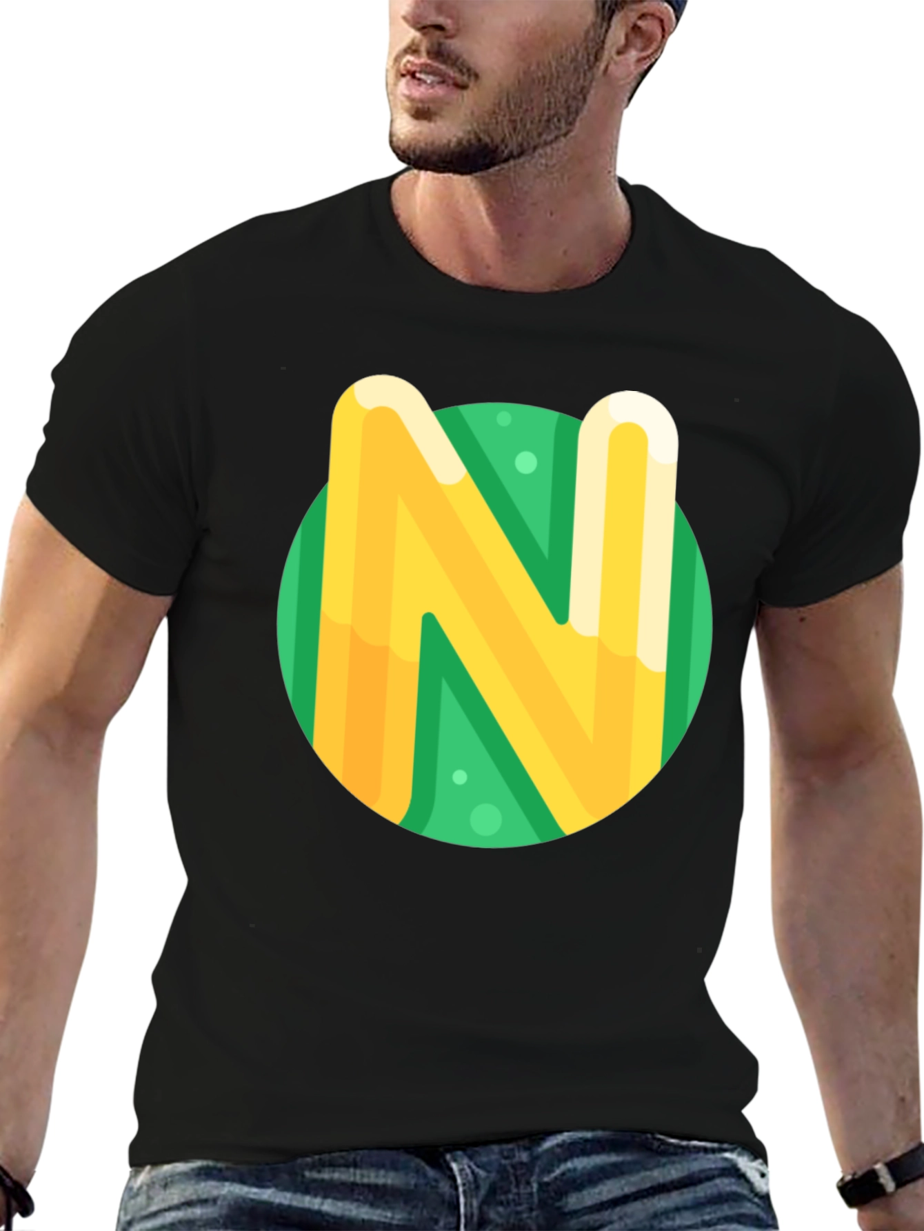 Letter N Graphic Tee - Stylish Casual Top