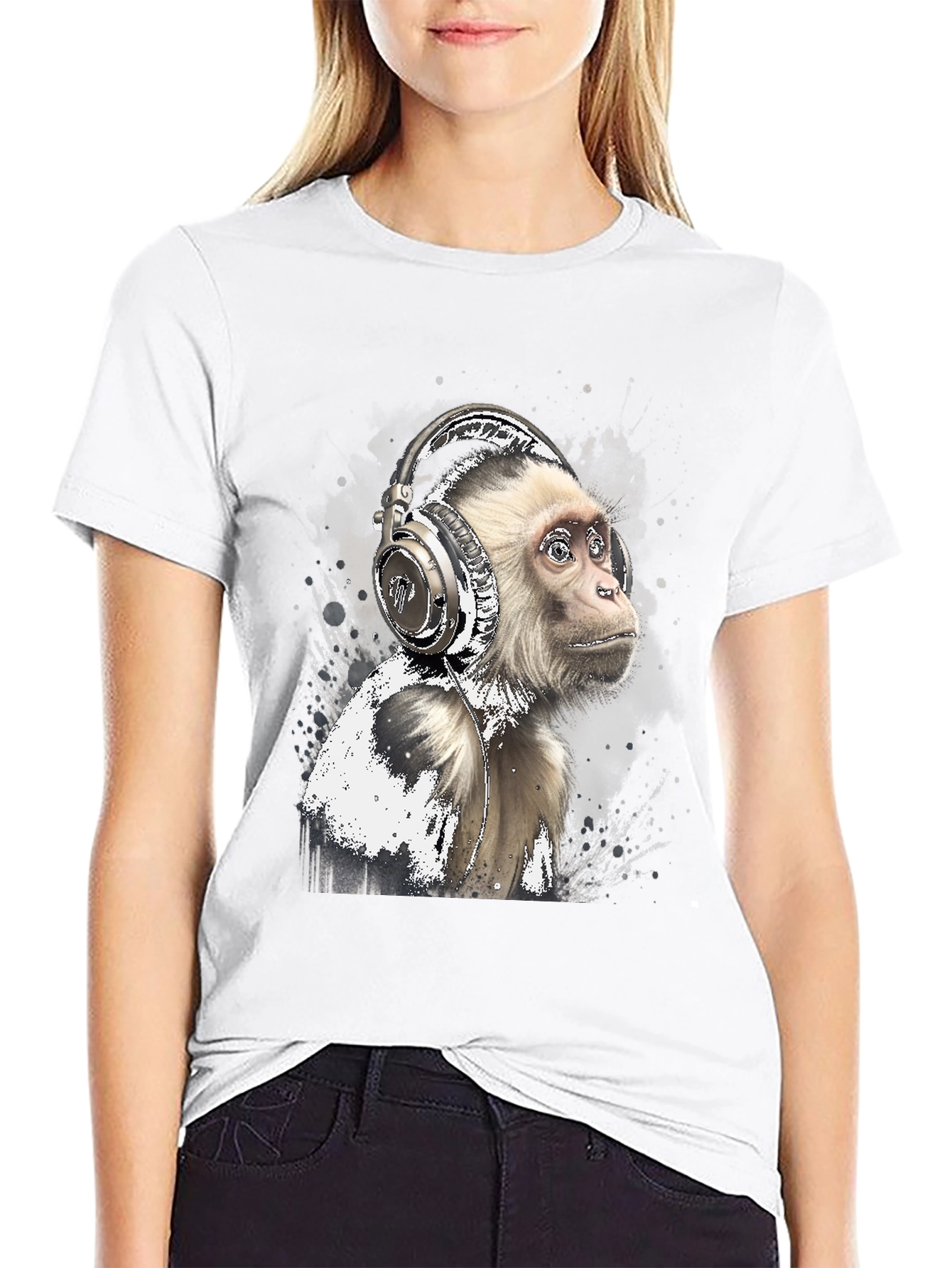 Monkey Headphones Graphic Tee - Cool Black T-Shirt