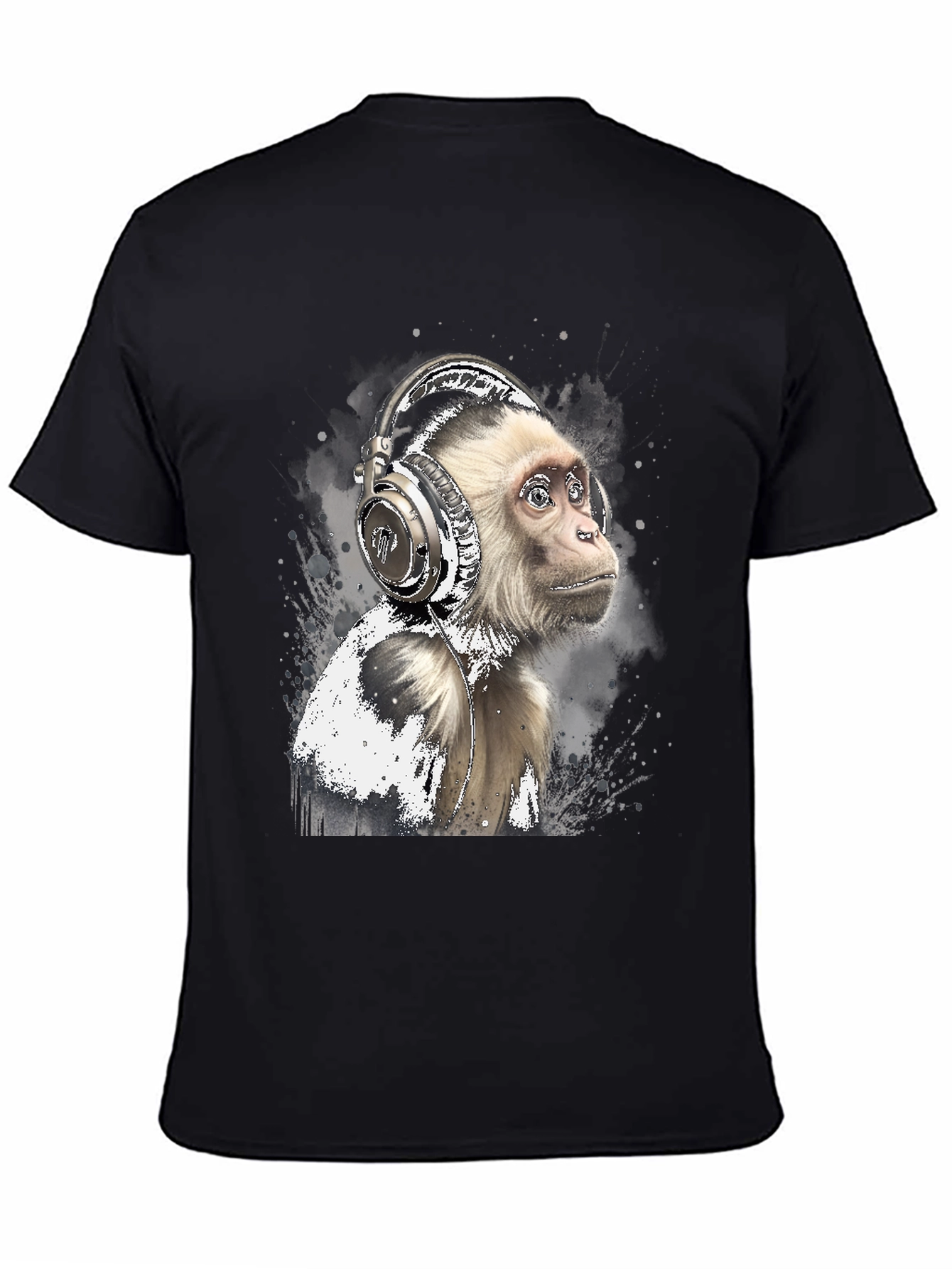 Monkey Headphones Graphic Tee - Cool Black T-Shirt