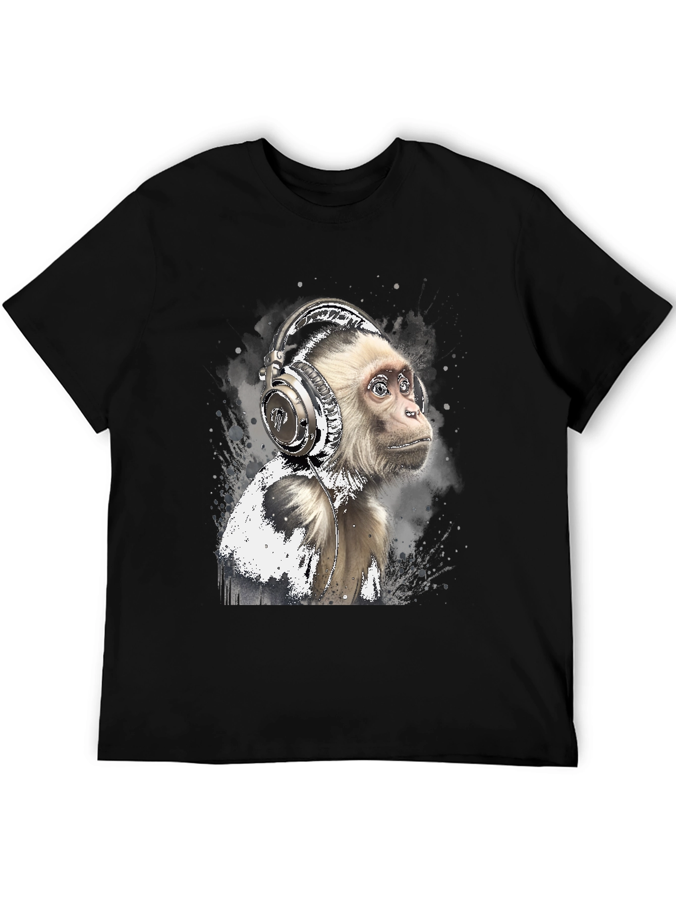 Monkey Headphones Graphic Tee - Cool Black T-Shirt