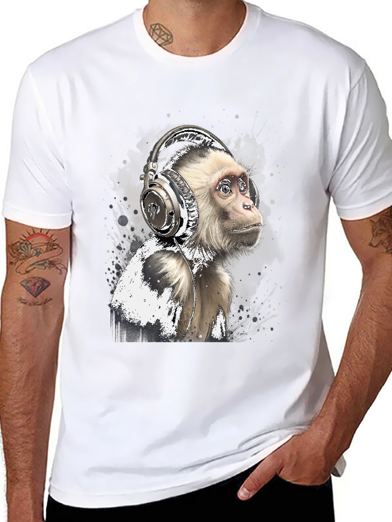 Monkey Headphones Graphic Tee - Cool Black T-Shirt