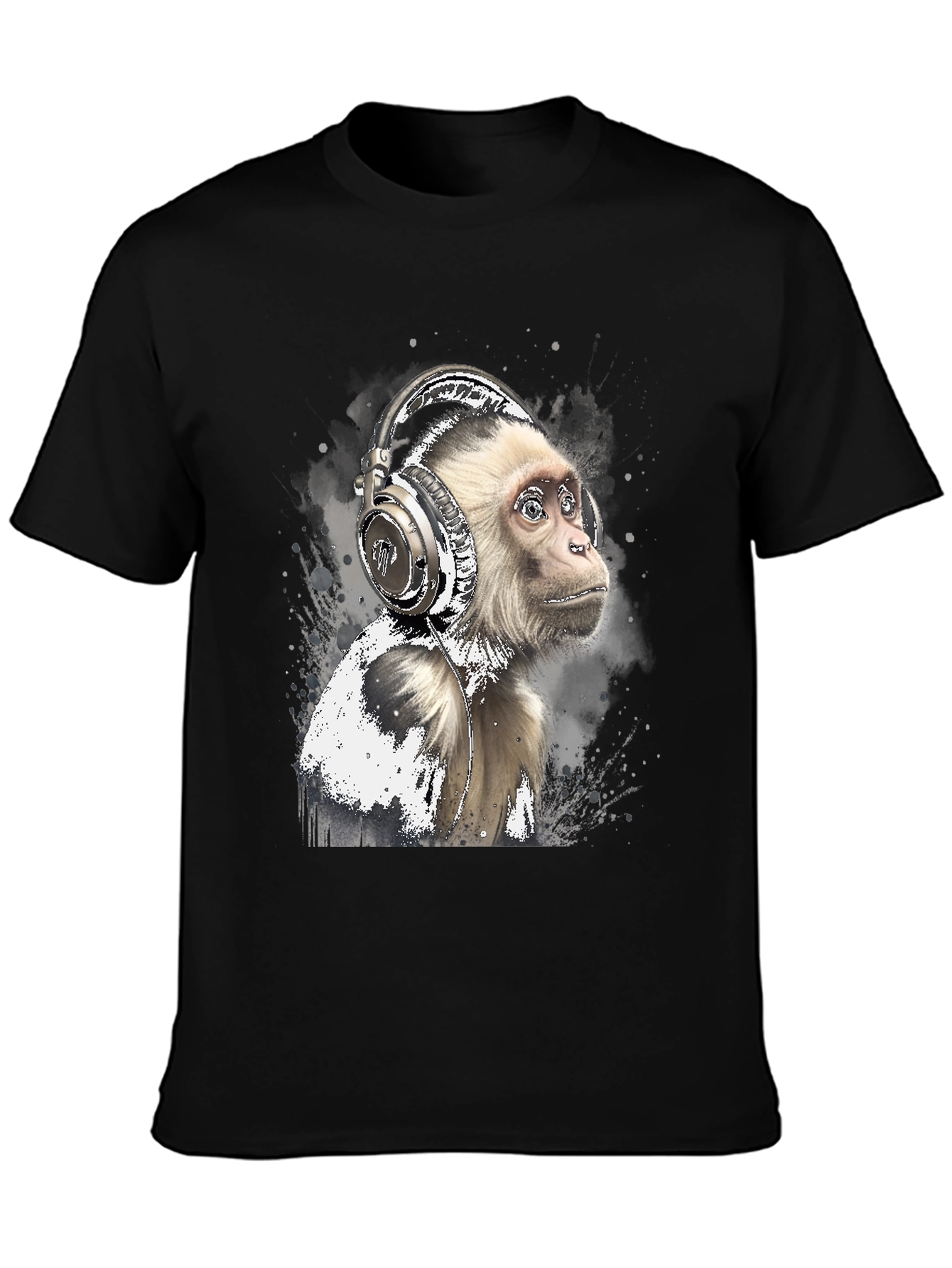 Monkey Headphones Graphic Tee - Cool Black T-Shirt