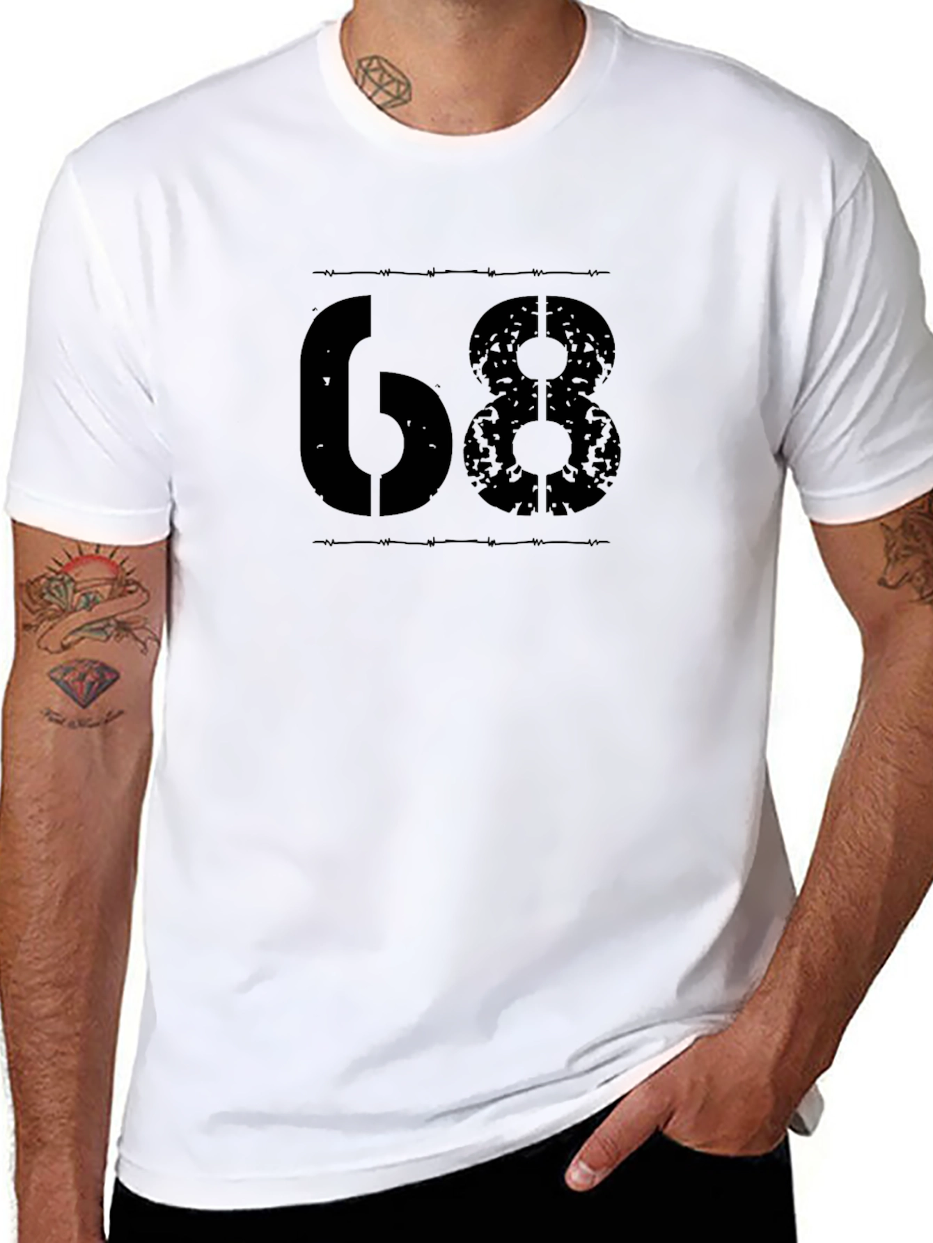 Distressed 68 Graphic Tee - Black