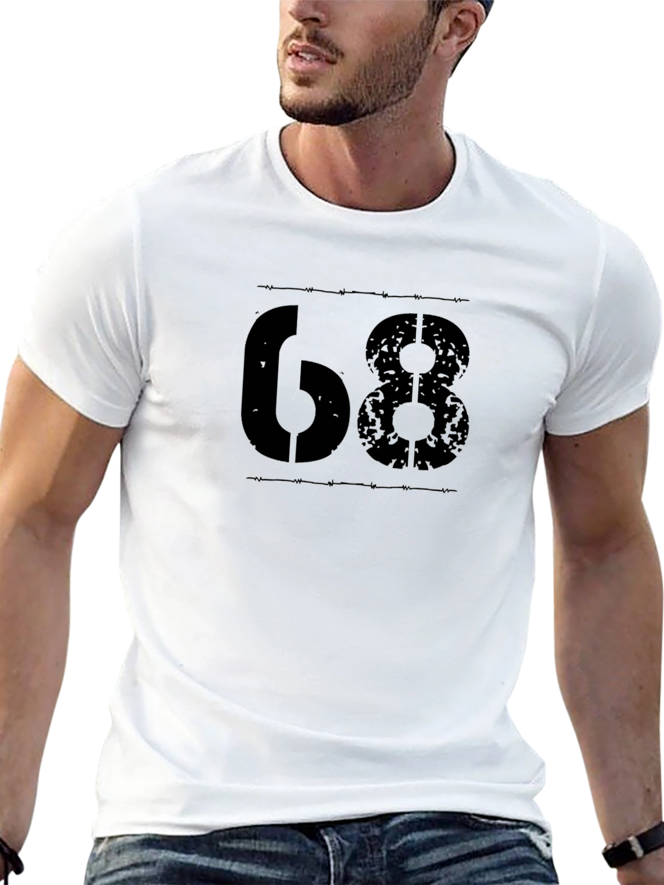 Distressed 68 Graphic Tee - Black