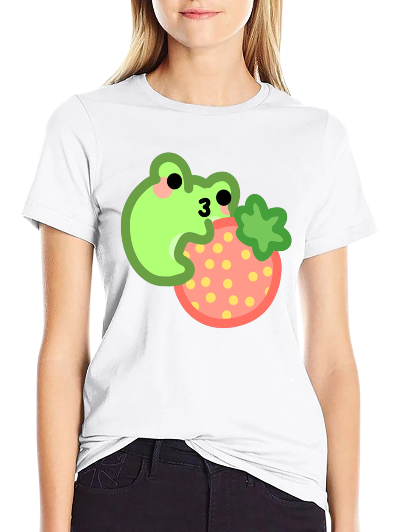 Frog Eating Strawberry Black T-Shirt