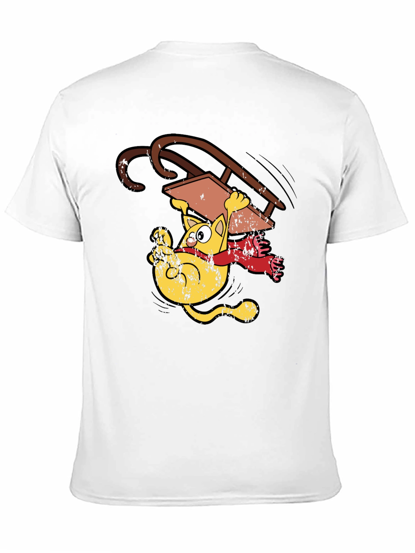 Sledding Cat T-Shirt Funny Cartoon Tee