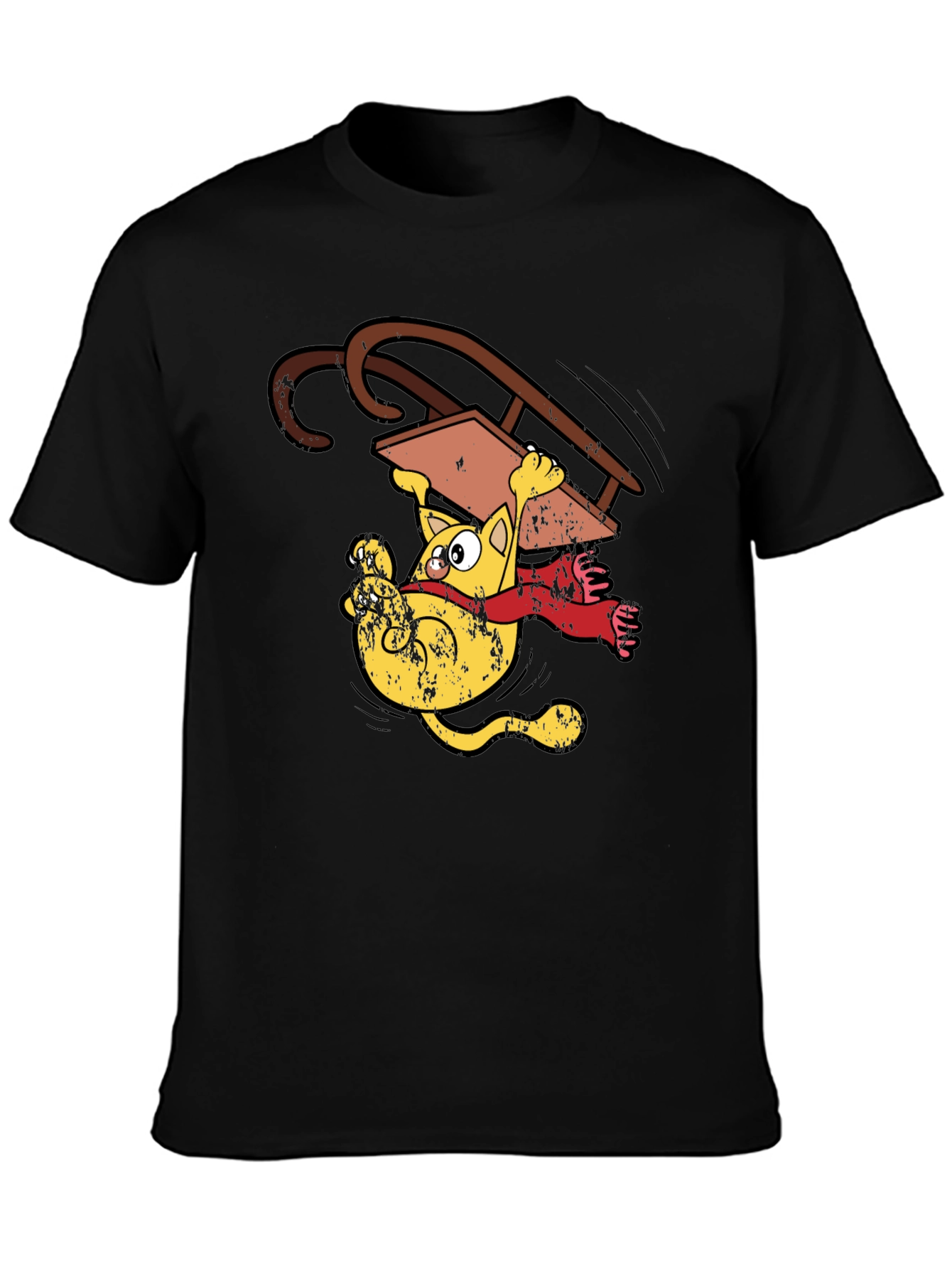 Sledding Cat T-Shirt Funny Cartoon Tee