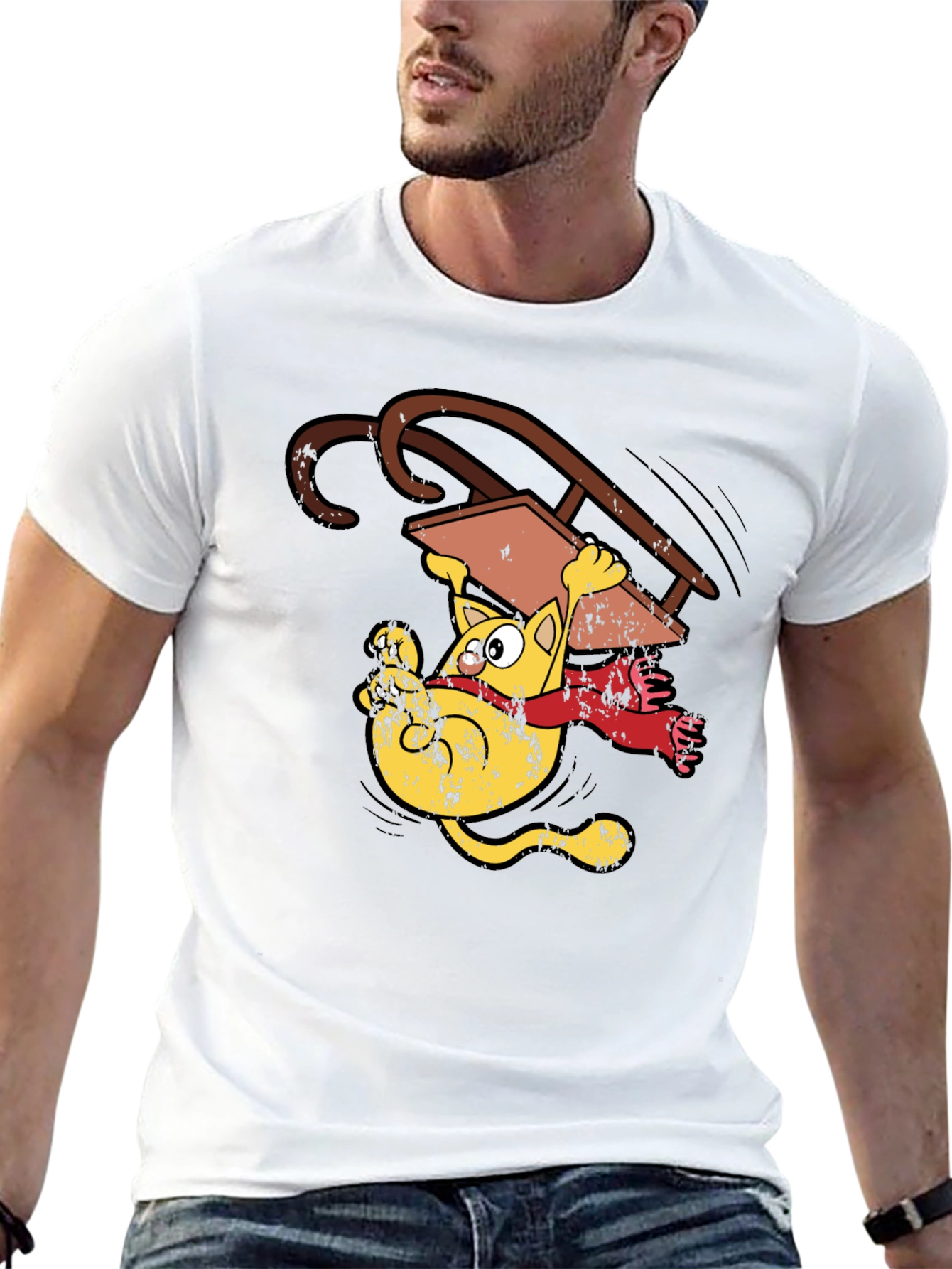 Sledding Cat T-Shirt Funny Cartoon Tee