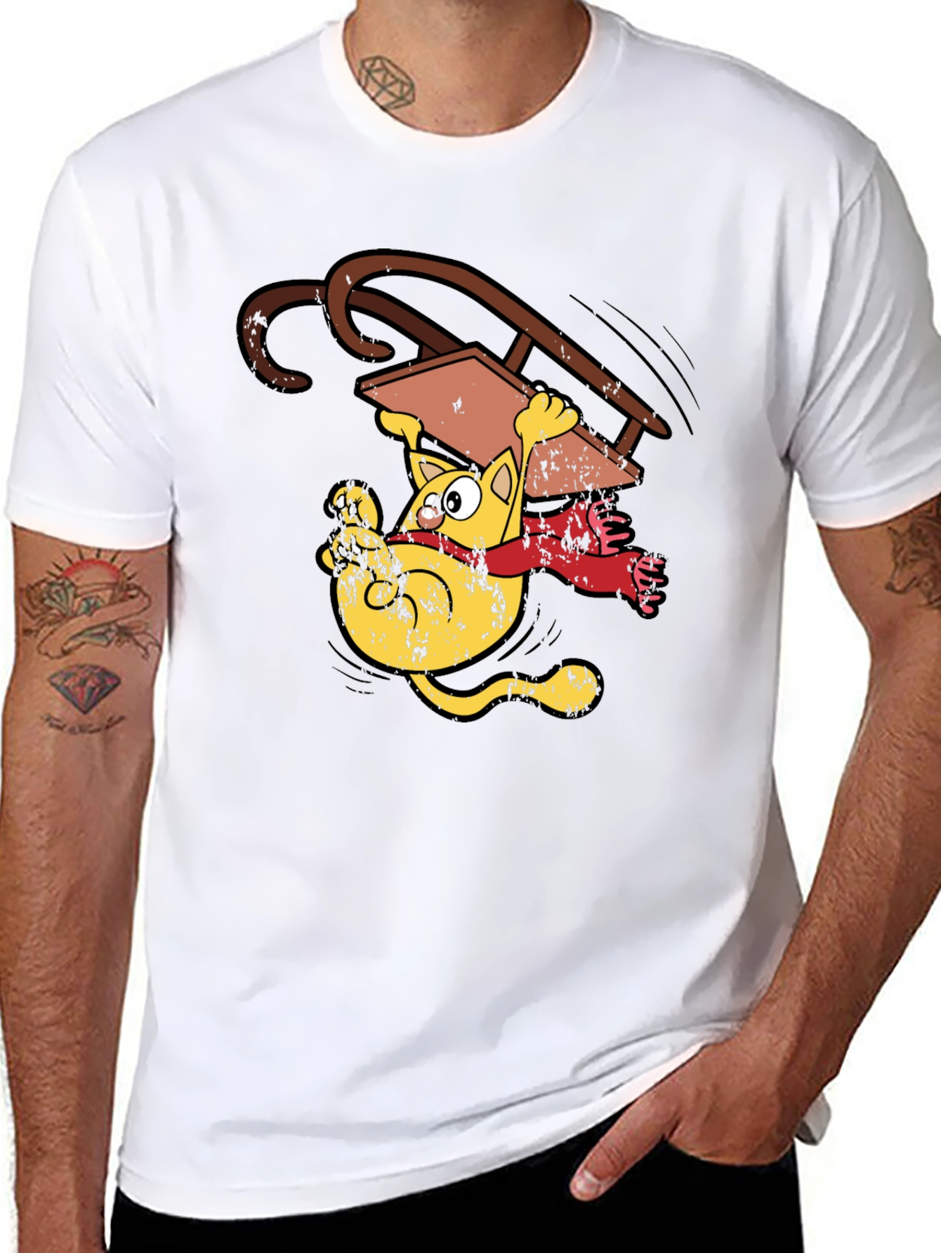 Sledding Cat T-Shirt Funny Cartoon Tee