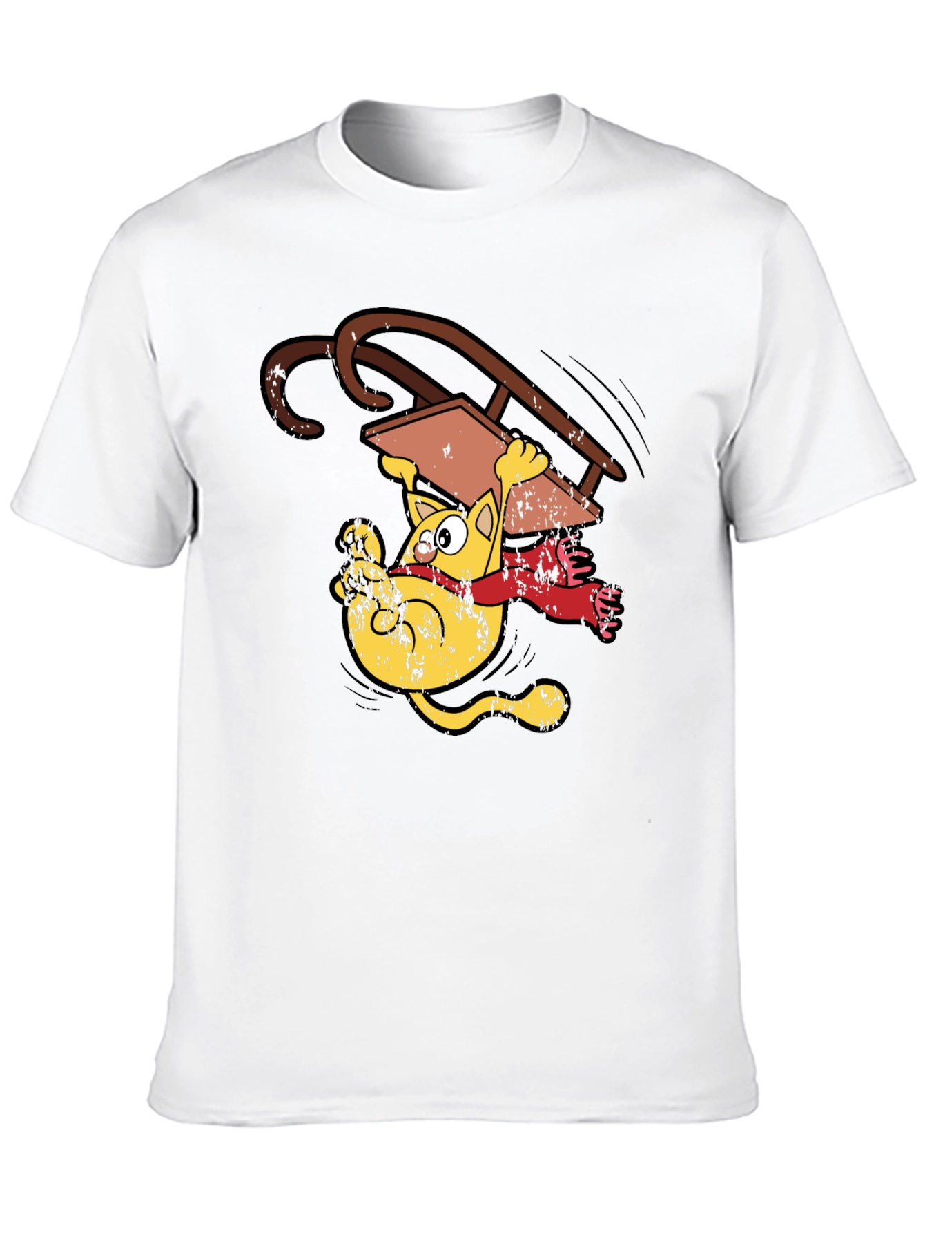 Sledding Cat T-Shirt Funny Cartoon Tee